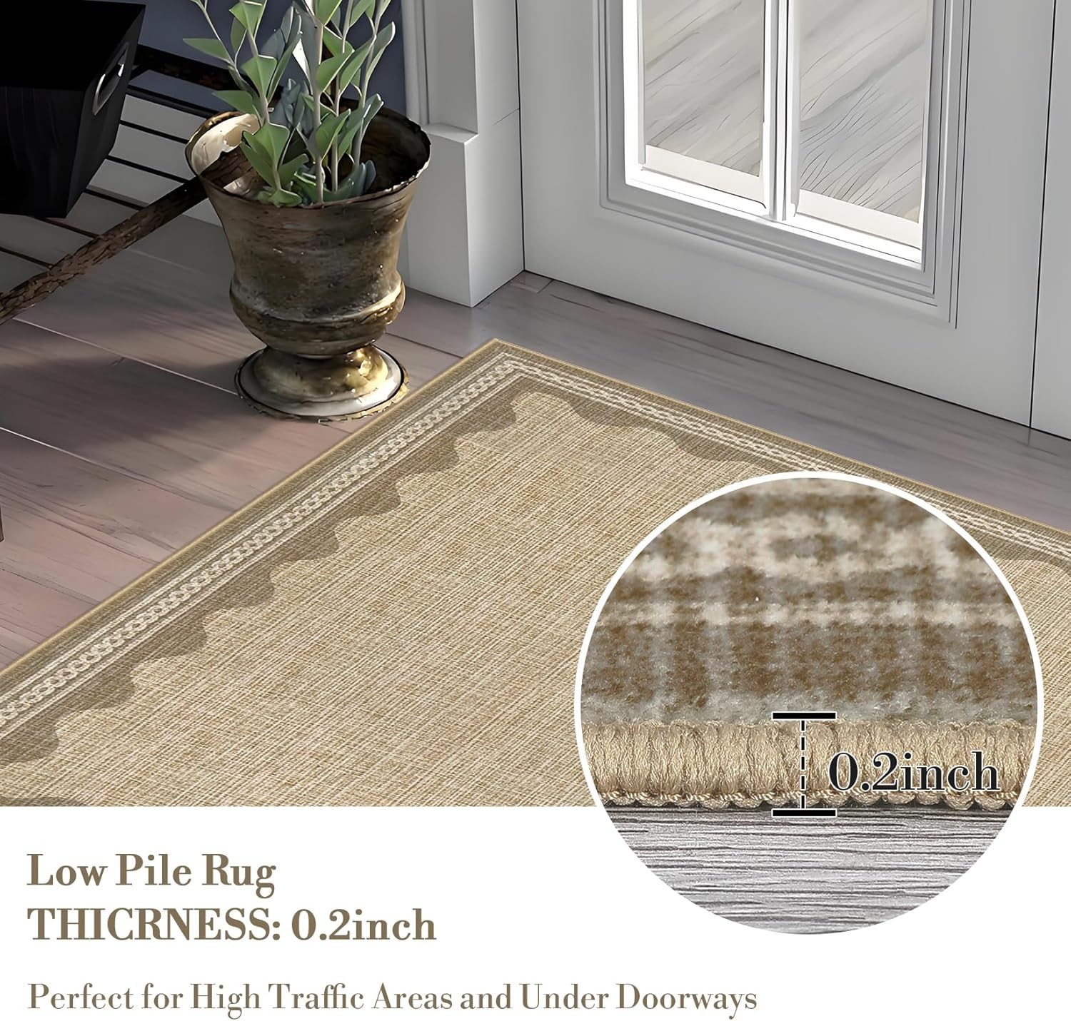 Scalloped Rug 2×3 Rugs for Entryway, Digital Print Solid Jute Rugs Small Area