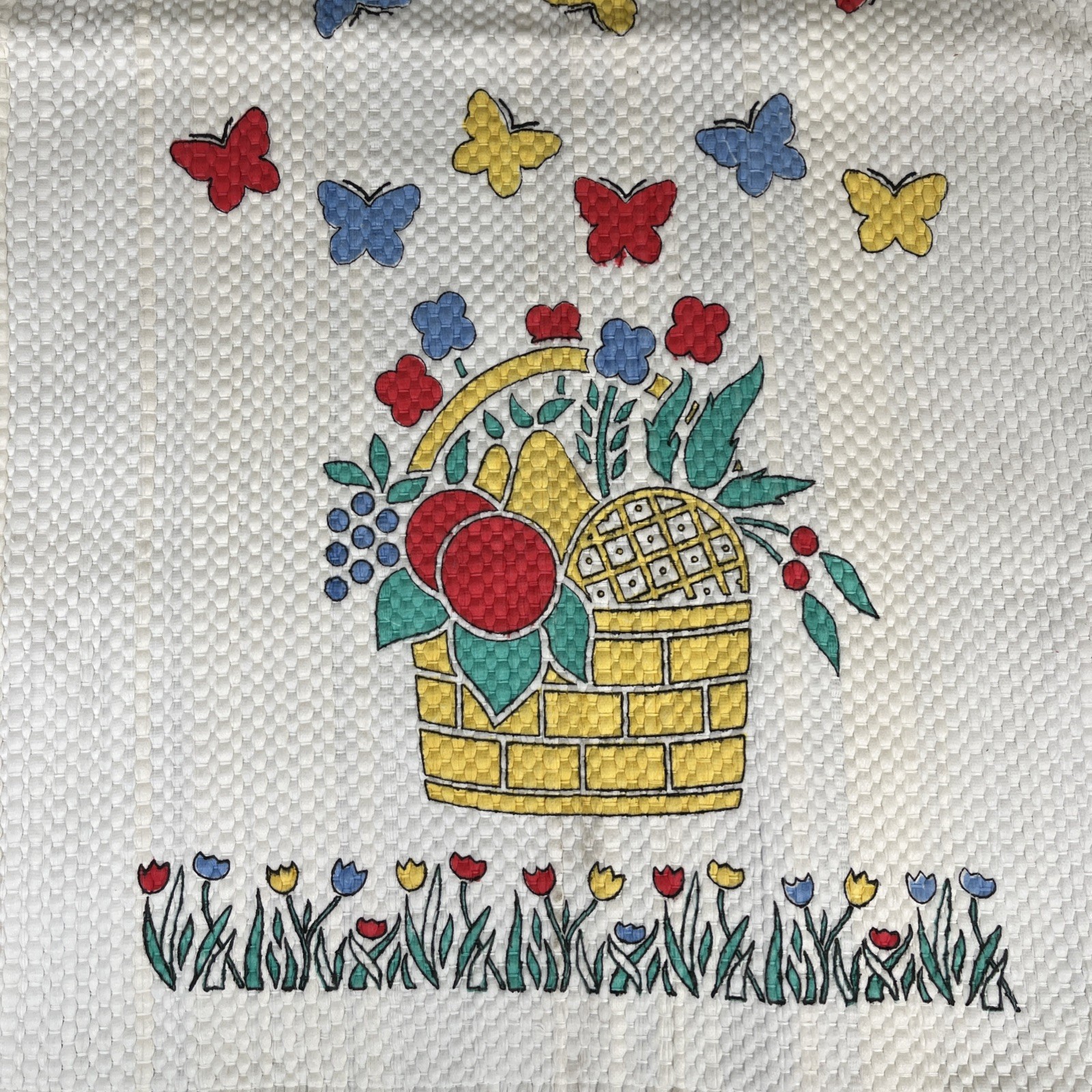NWT Vintage Woven Scatter Rag Rug Fruit Basket Butterfly KitchenBathroomHallway