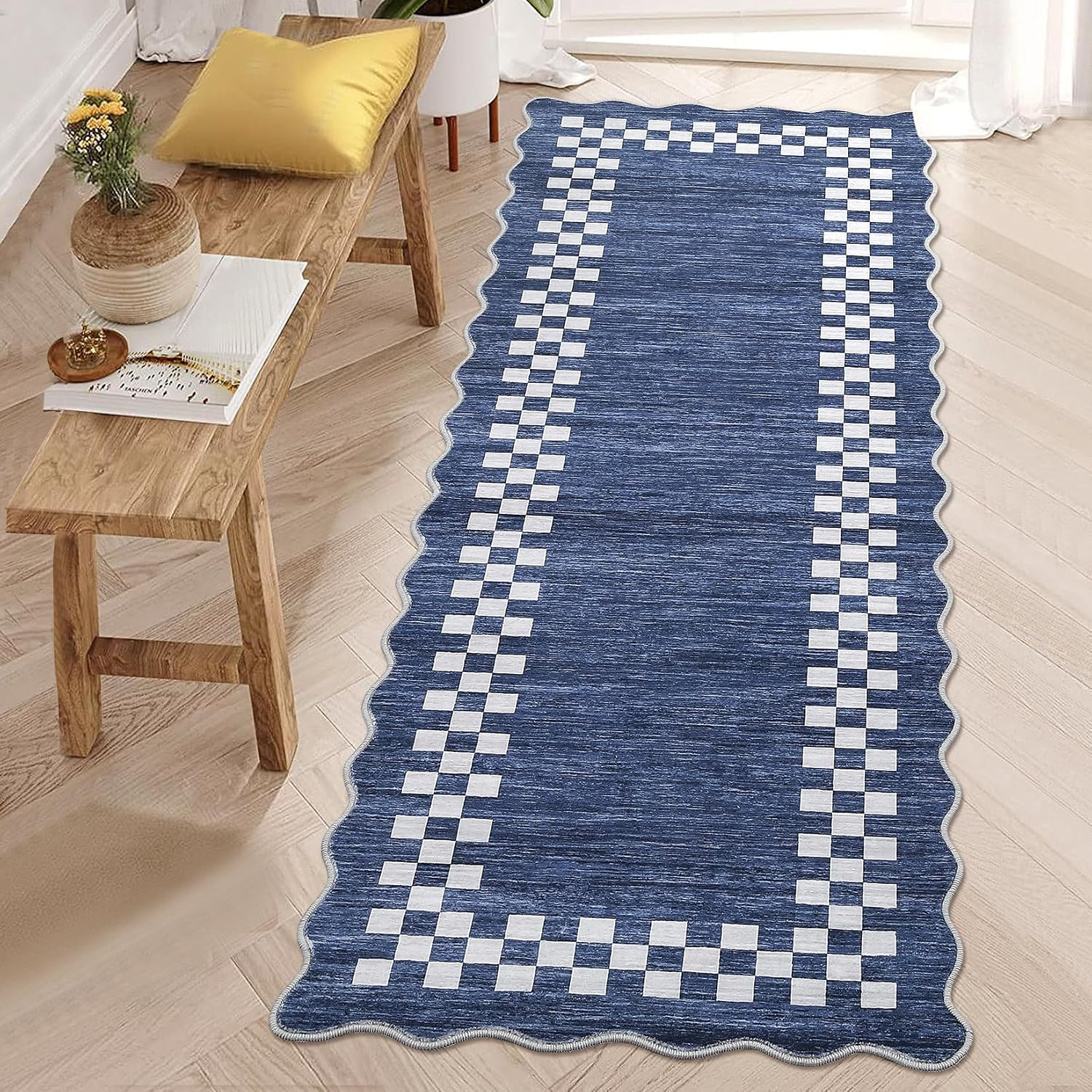 Washable Rug 5X7 for Living Room Large Bedroom Scalloped Rug Non Slip Stain Resi
