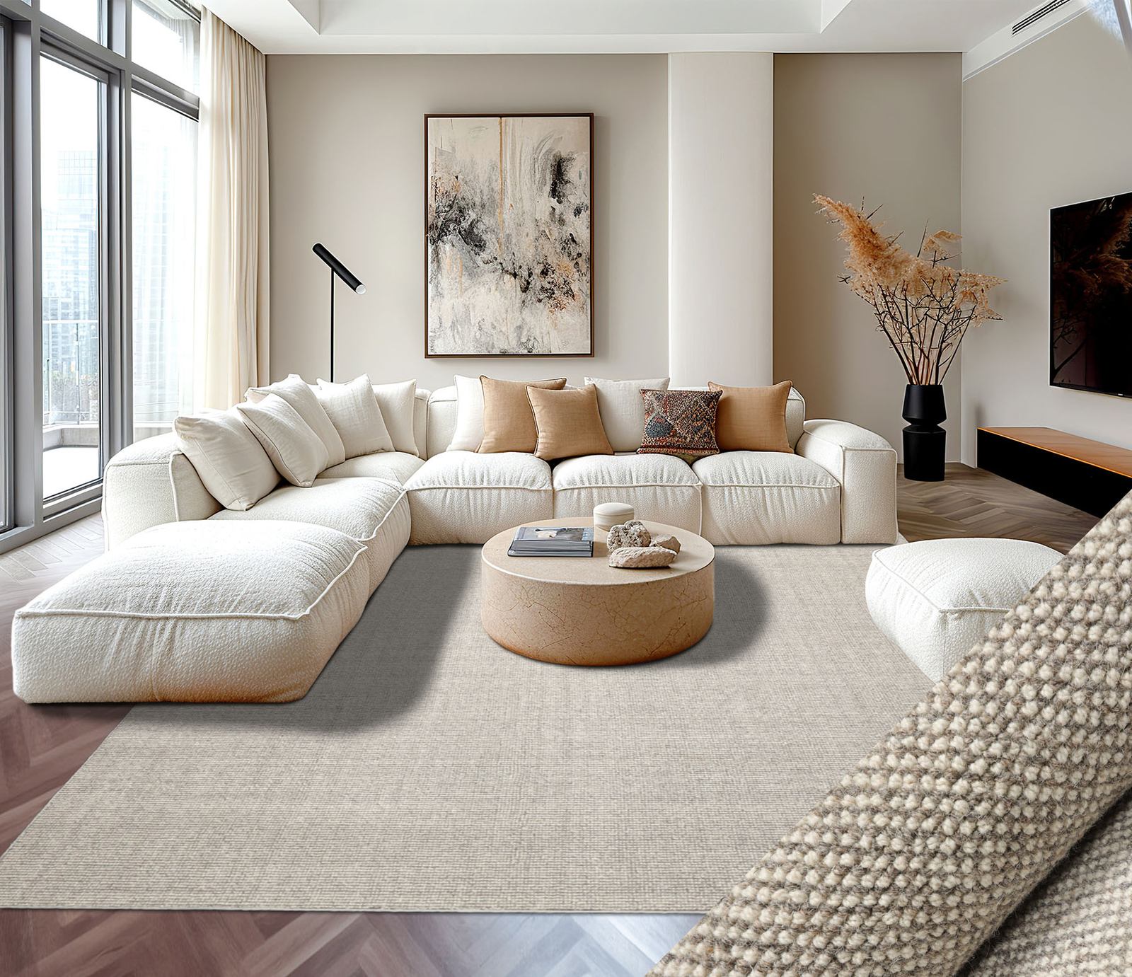 LoomBloom Multi Size Ivory Hand Tufted Textured Berber New Zealand Wool Rug