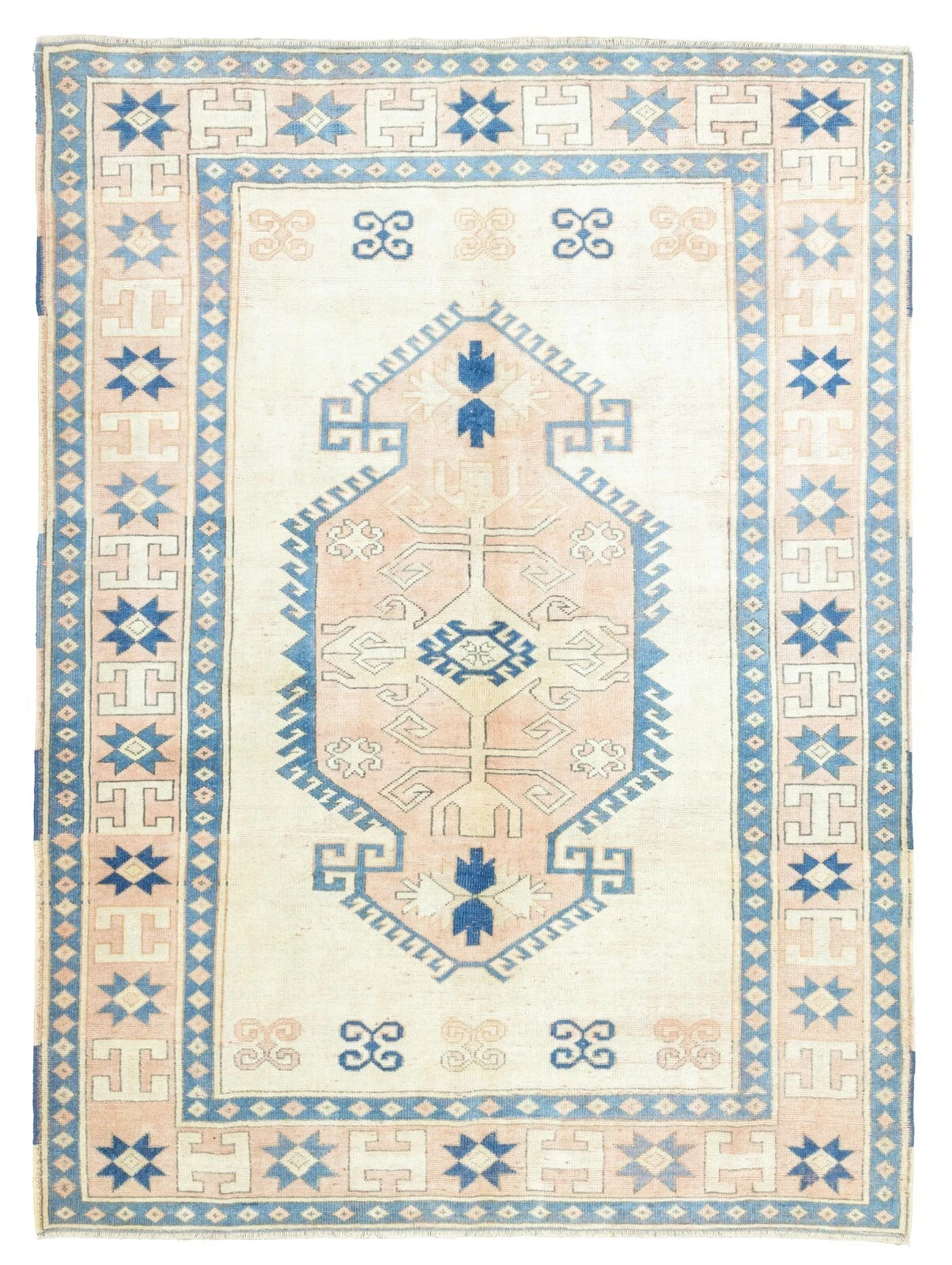 Handmade Turkish Oushak Rug Antique Style Blue Peach Wool Area Rug 5×8 6×9 8×10