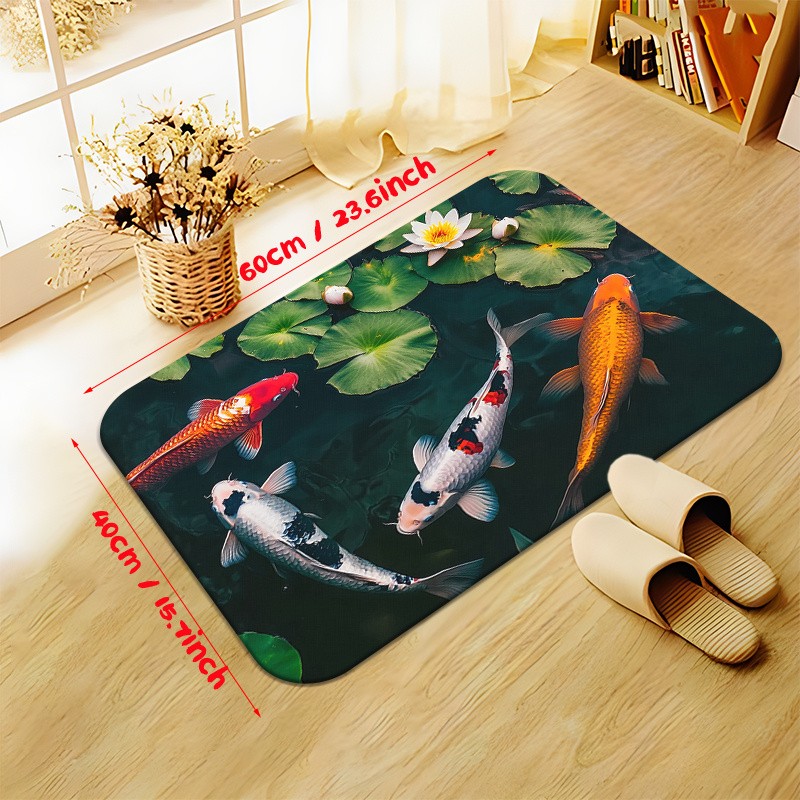 1pc, Traditional Japanese Koi Fish Lotus Flower Design Door Mat Floor Mat ❀