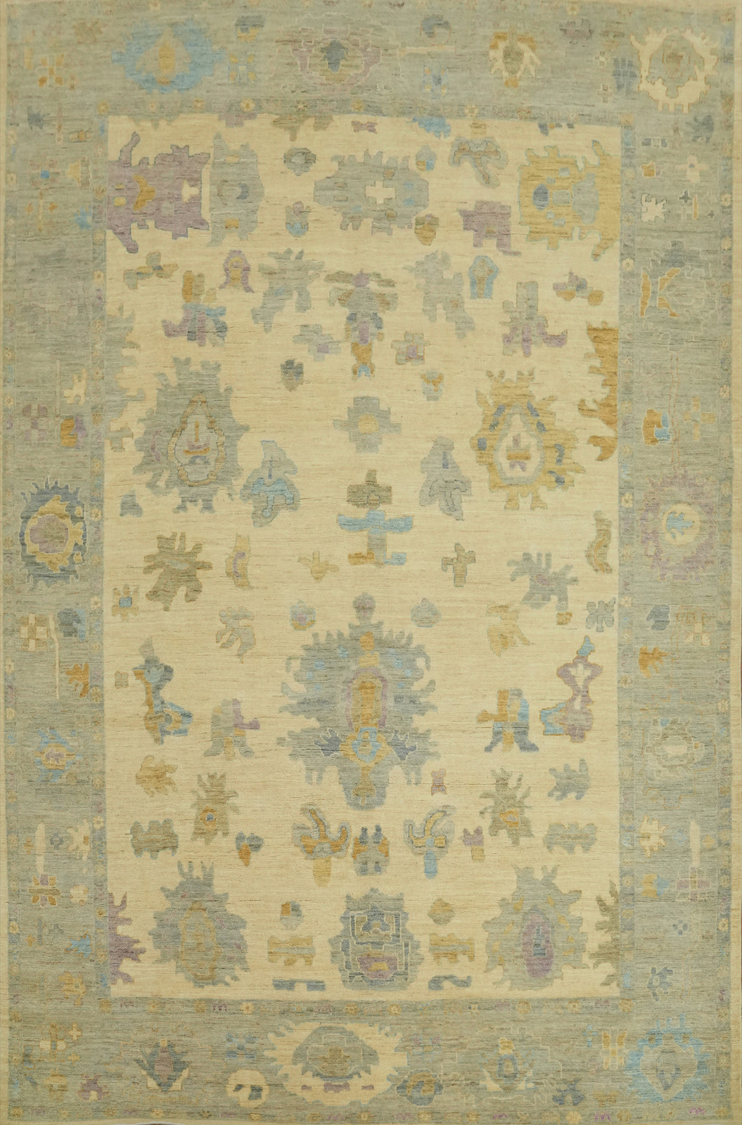 Handmade Yellow / Beige Oushak Turkish Area Rug 9×11 Ft Vegetable Dye Wool Rug