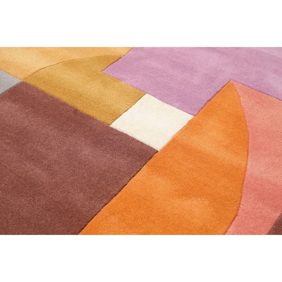 Modern Abstract Tufted Wool Rug Pastel Geometric Handmade Area Carpet