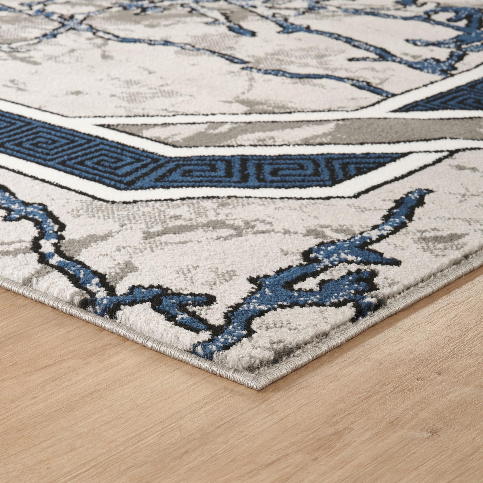 Area Rug Modern 5×7 Navy Grey White Black Marble Soft Contemporary Floor Carp…
