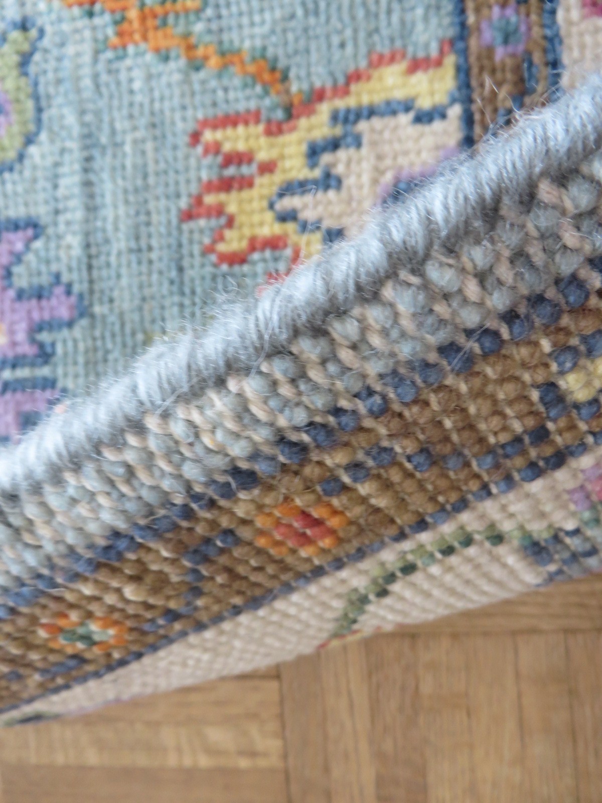 3’1 x 19’10 Runner Hand Knotted Blue Colorful Oushak Oriental Rug G16961