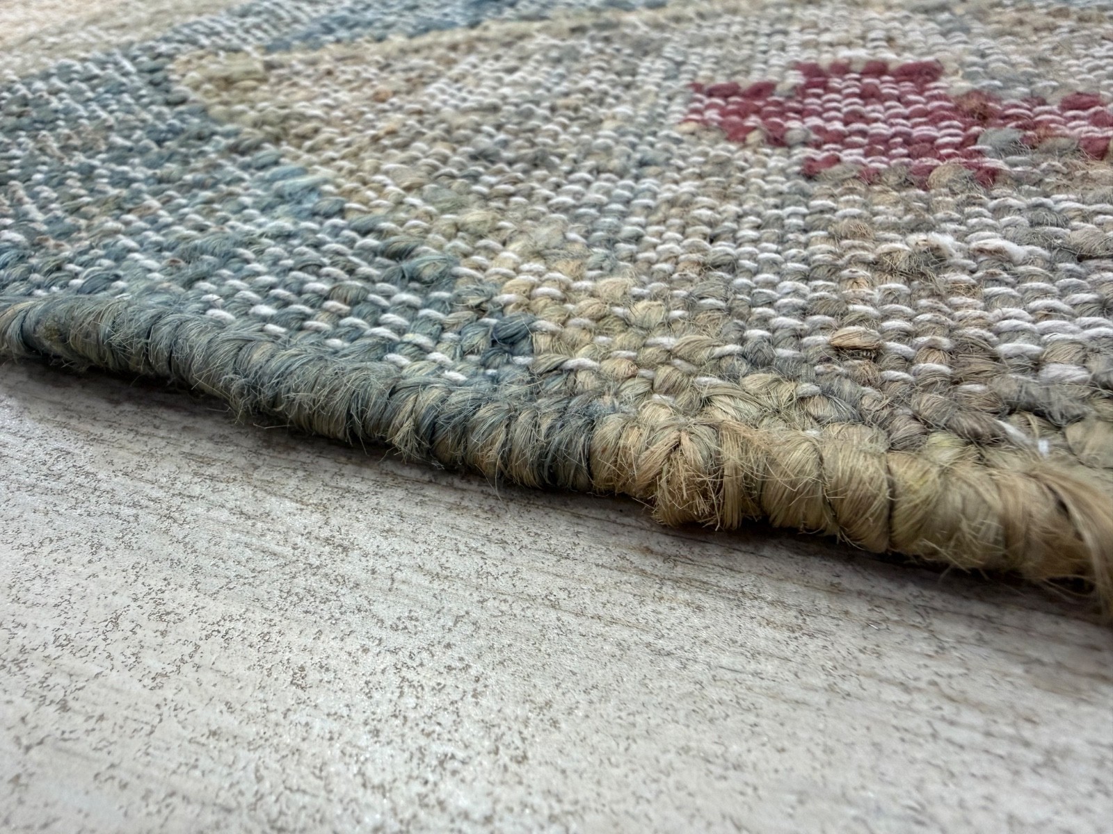Natural Jute Tribal Handwoven Area Rug Teal Rust Geometric Pattern Kilim 5×8 ft