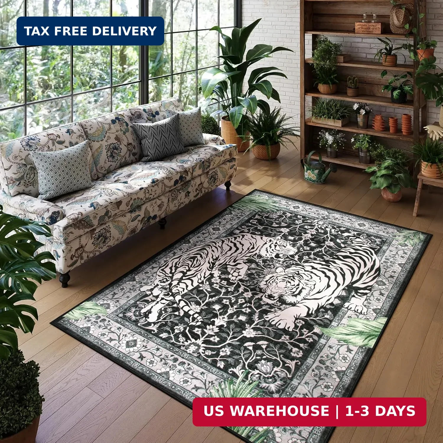 Moynesa Tiger 5×7 Area Rugs, Boho Washable Rugs for Living Room, Vintage Soft Di