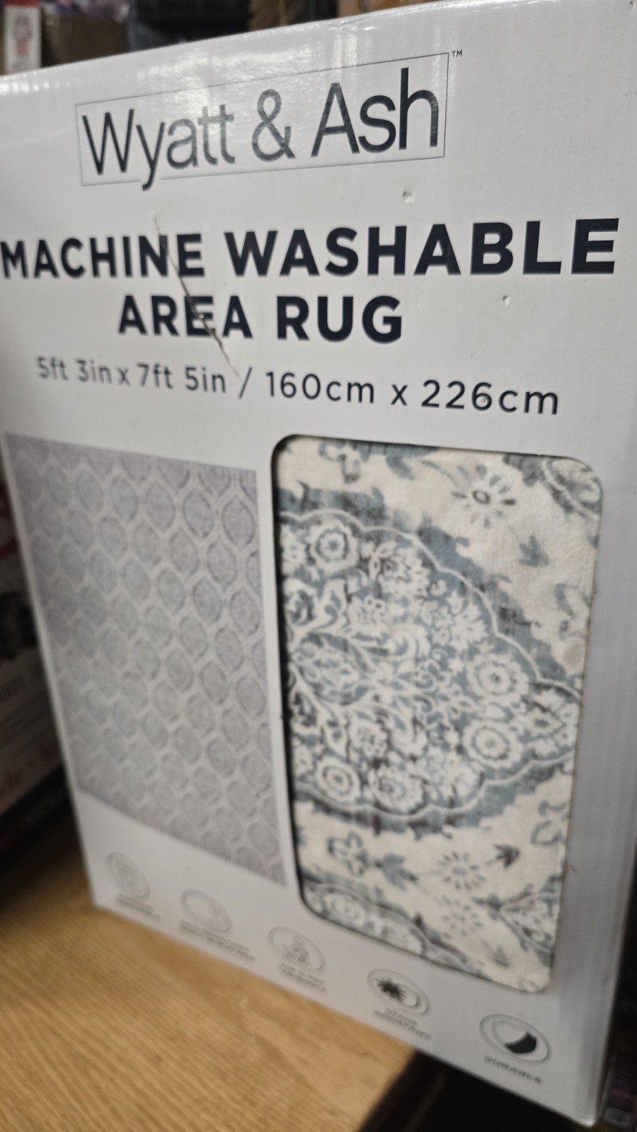 Wyatt & Ash Machine Washable Indoor Rug 5ft 3in x 7ft 5in ALISHA – AQUA CREAM