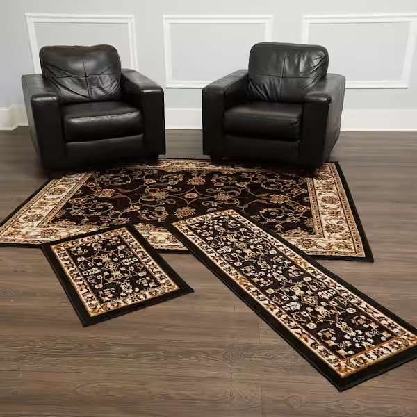 Home Dynamix Indoor Area Rug Set Non Skid Jute Backing Floor Room Runner 3 Piece