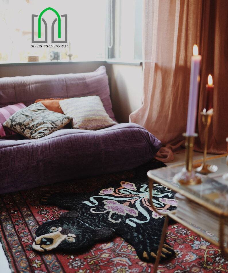 Hand Tufted Tibetan Aztec Bear Animal Skin Rug Handmade Animal Shape Area Rug