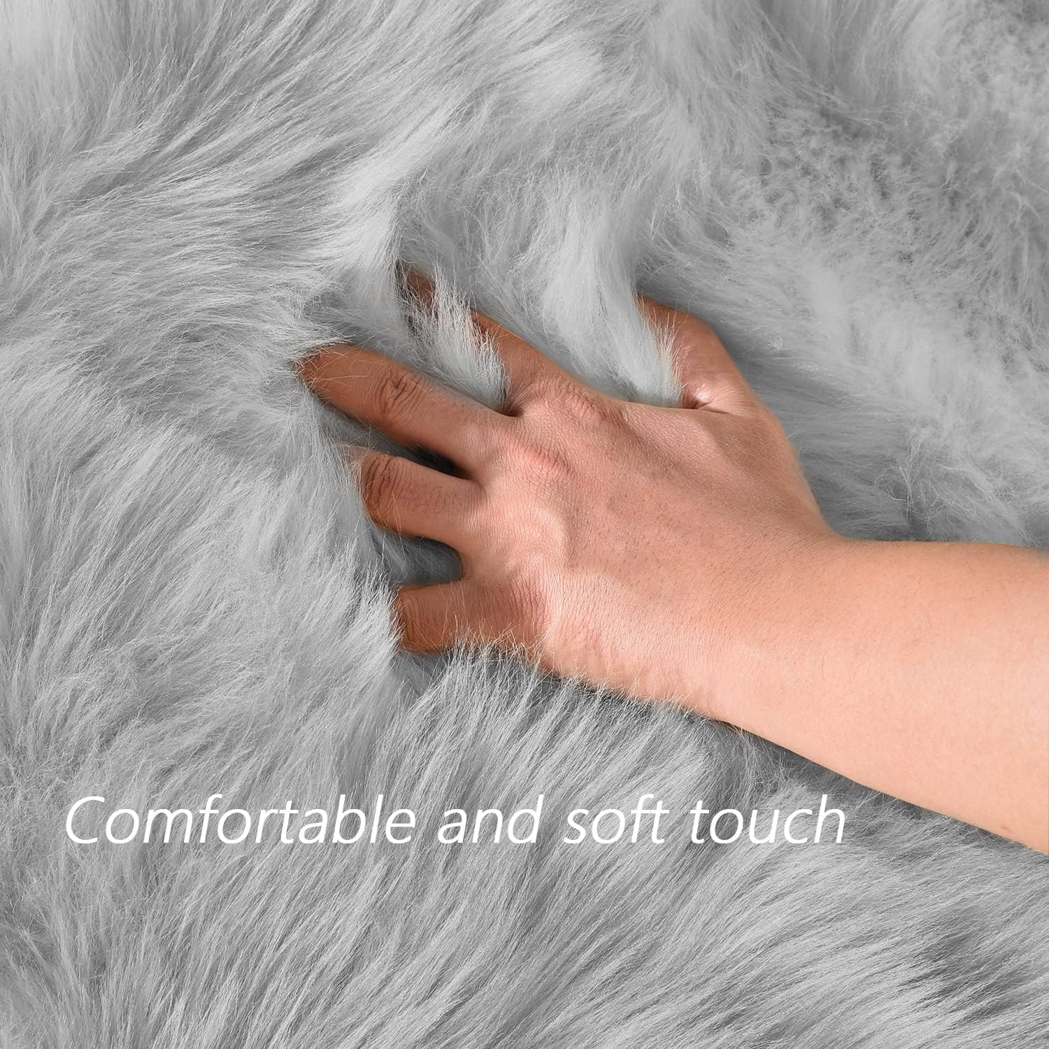8×10″ Gray Faux Sheepskin Fur Rug Fluffy Shaggy Soft Plush Rugs for Bedroom Sofa