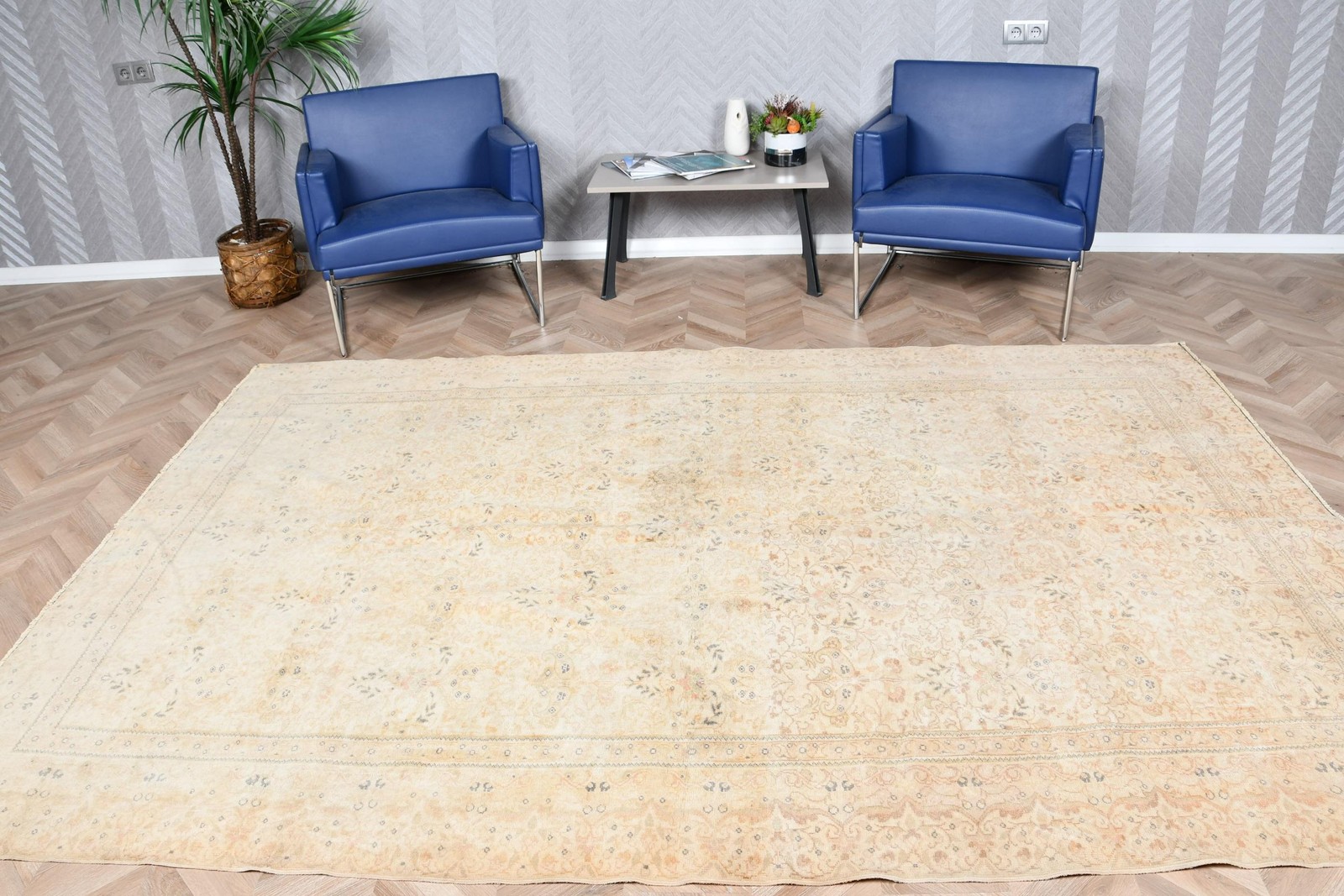 Vintage Turkish Rug, Large 6,6×9,6 ft (200×293 cm) Rug, Brown Oriental Wool Rug