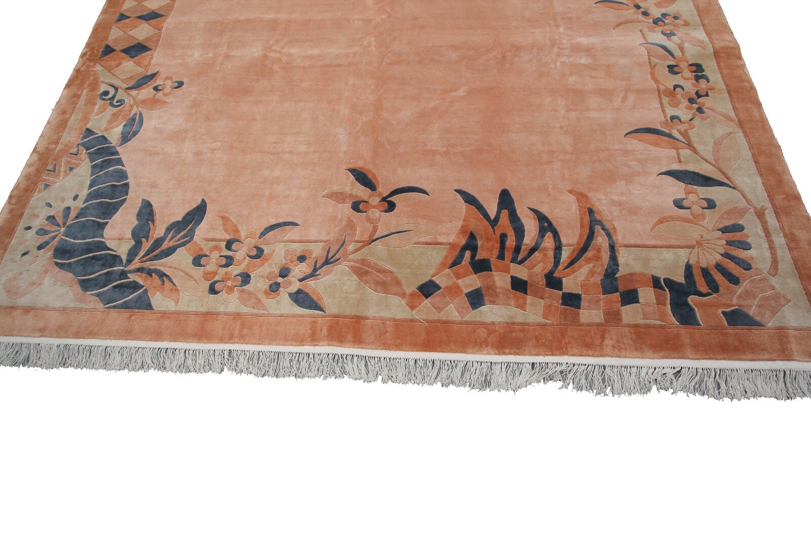Rare Vintage Art Deco Rug Silk Chinese Rug Art Nouveau Handmade Rug Pink 8×11