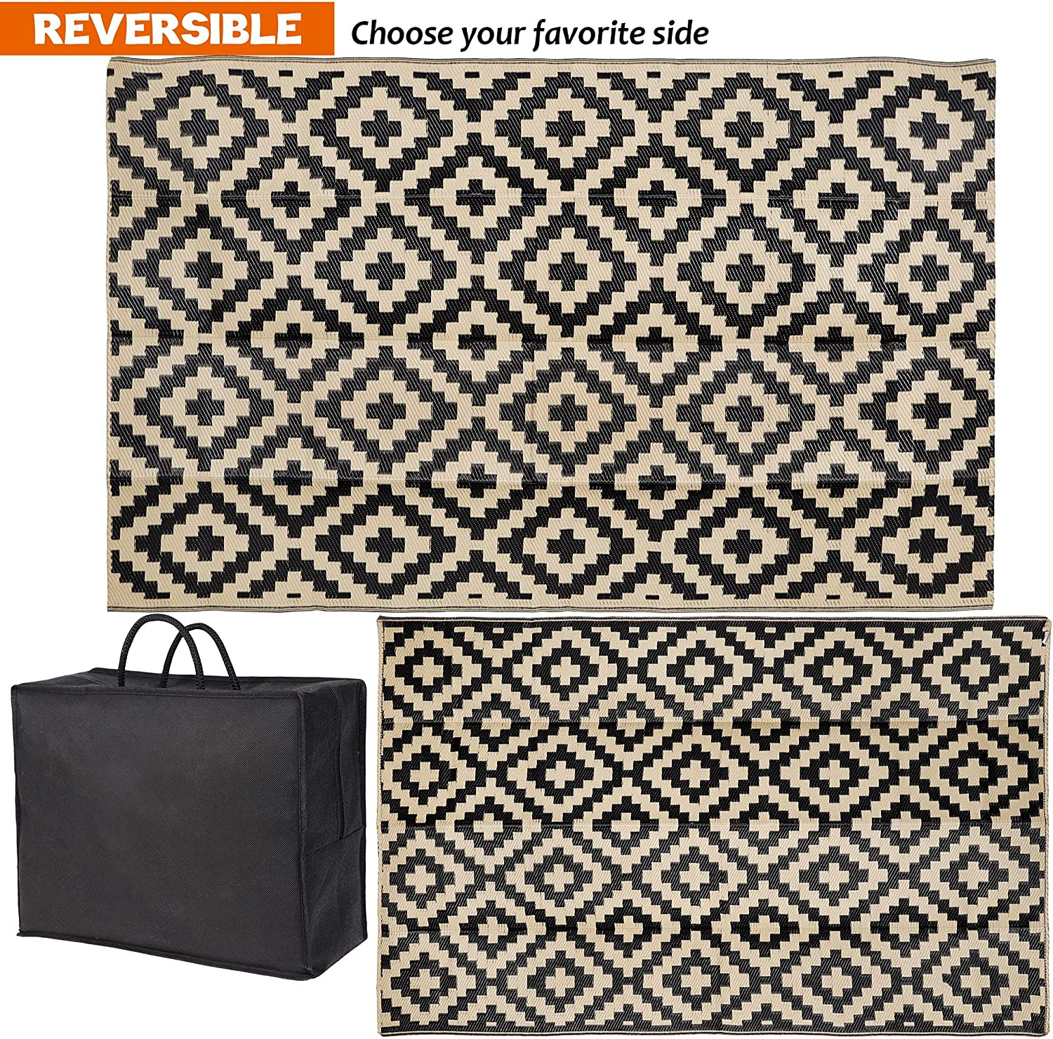 SAND MINE Waterproof Outdoor Rug 5X8 Ft, Plastic Reversible Rug, Modern Area Rug