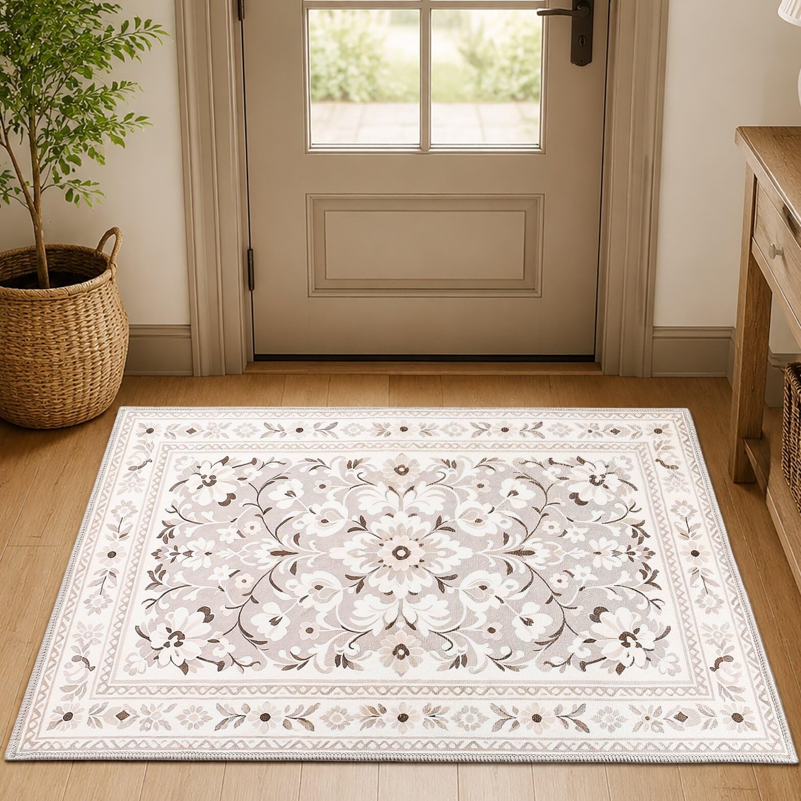 2×3 Floral Boho Small Area Rug, Non-Slip Washable Stain Resistant Mat