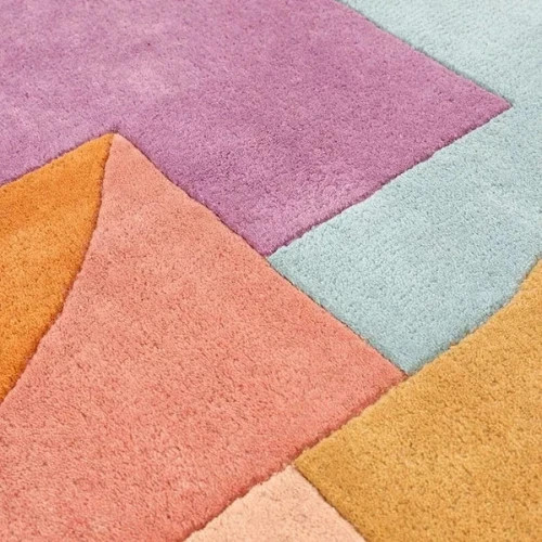 Modern Abstract Tufted Wool Rug Pastel Geometric Handmade Area Carpet
