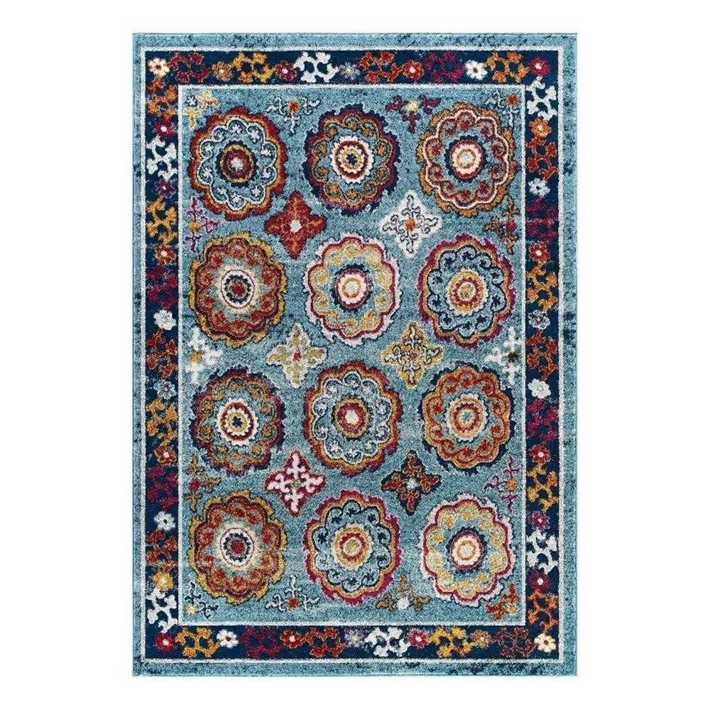 Modway Entourage 94.5×122″ Odile Floral Moroccan Trellis Area Rug in Blue/Red
