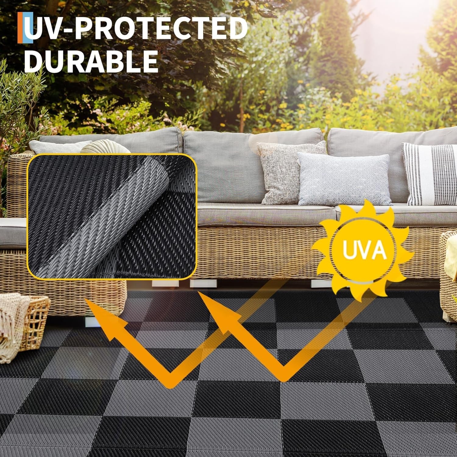 Reversible Outdoor Rug Plastic Straw Mat for Patio, RV, Camping, Picnic, Porch