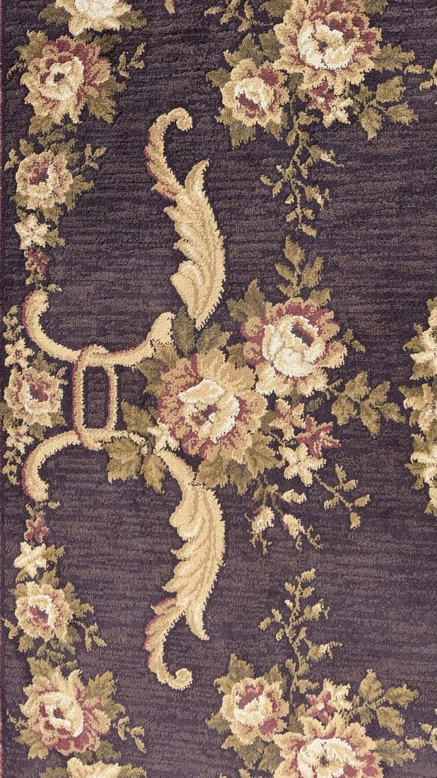 Aubusson Vintage French Empire Style Rug 8 x 11 ft Chocolate Brown & Cream