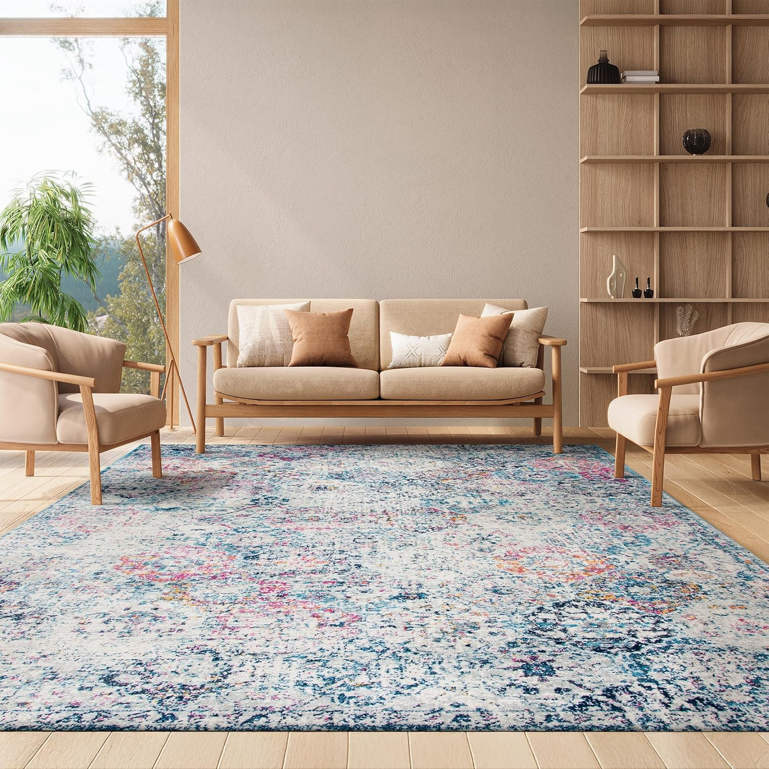 Madision 9′ x 12′ Area Rug – Navy & Teal Boho Chic, Easy Care, Non-Shedding