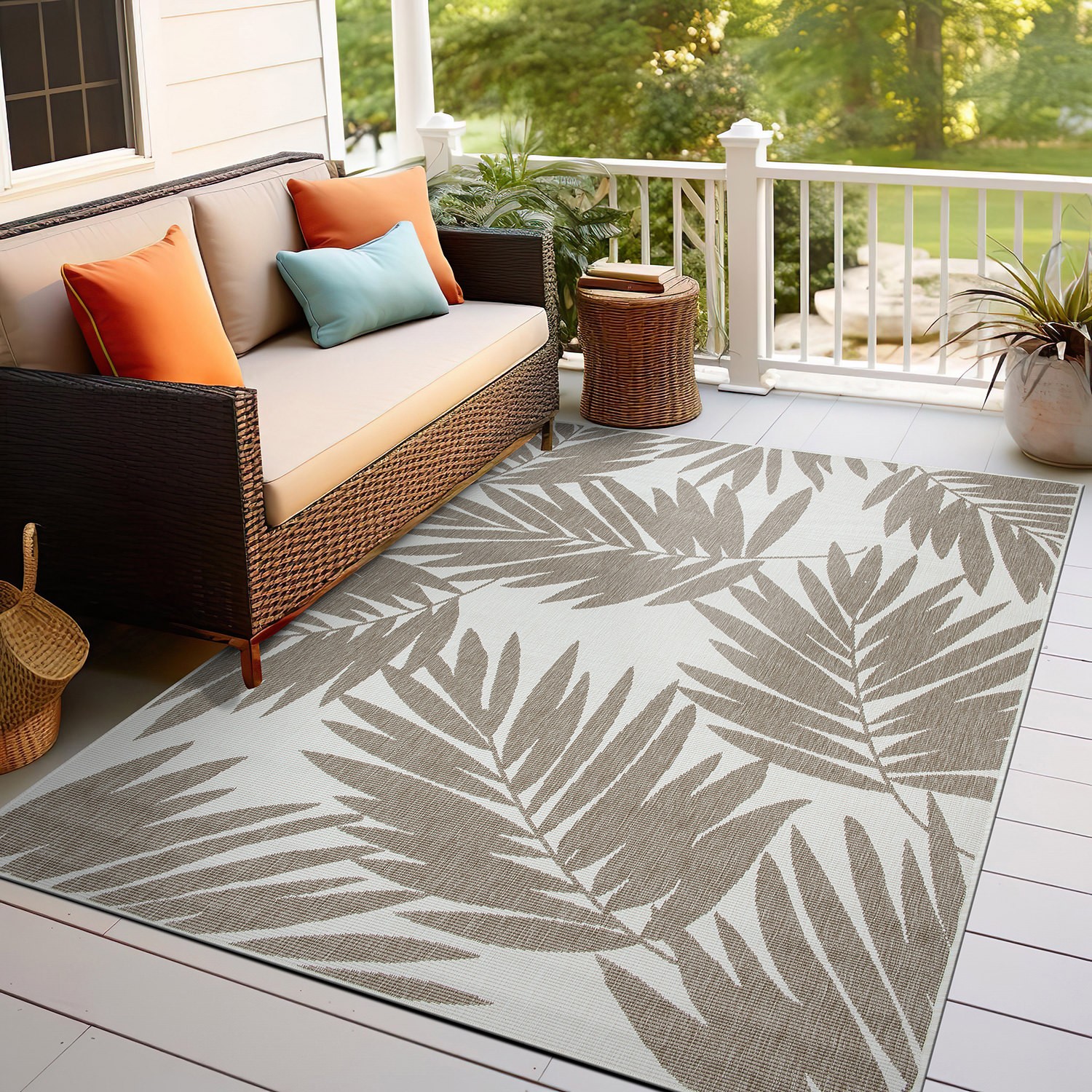 Rugshop Outdoor Rug Floral Leaves Reversible Indoor Outdoor Carpet Porch Rug 5×7