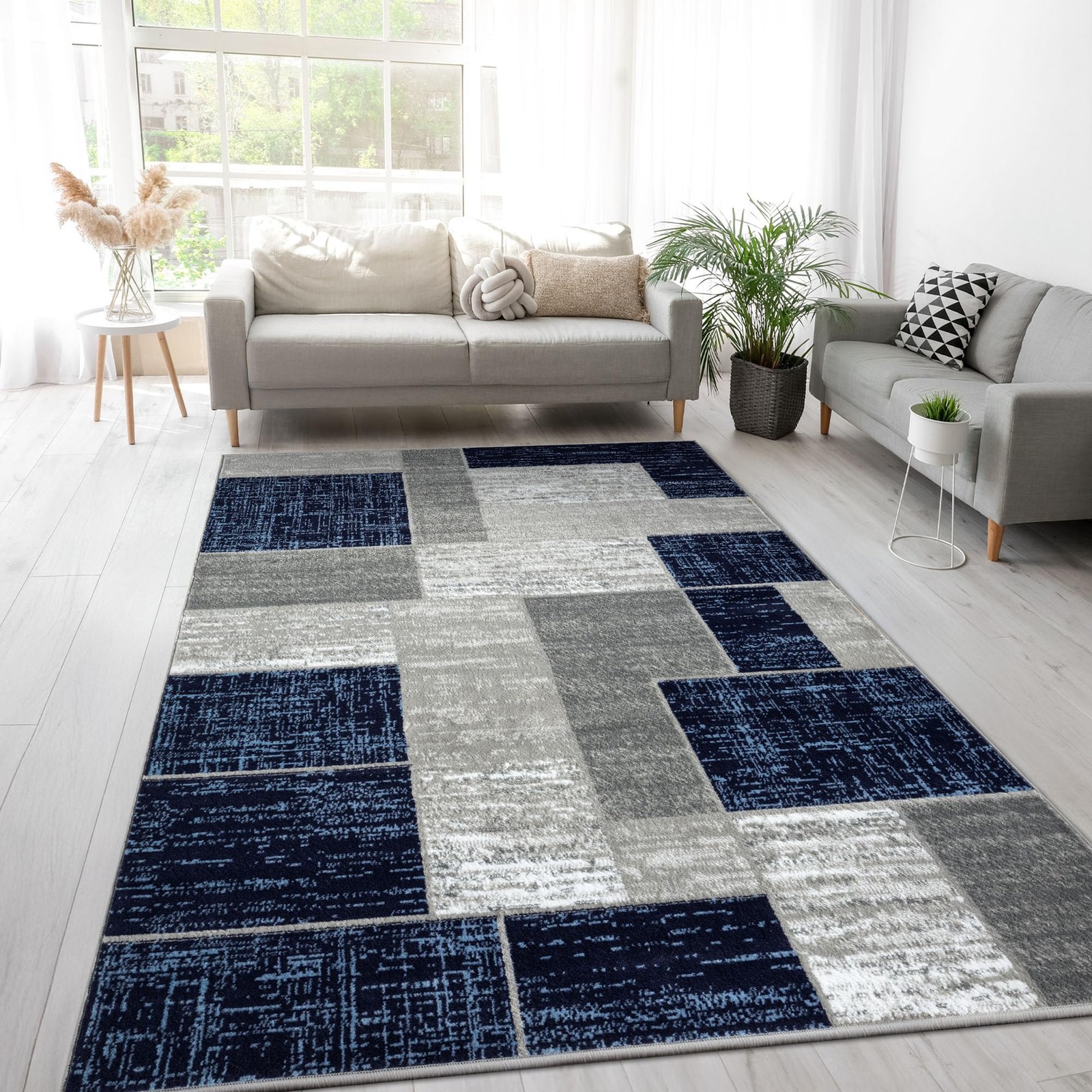 Verena Geometric Area Rug Blue Grey 5′ x 7′ Medium Area Rugs Carpet for Livin…