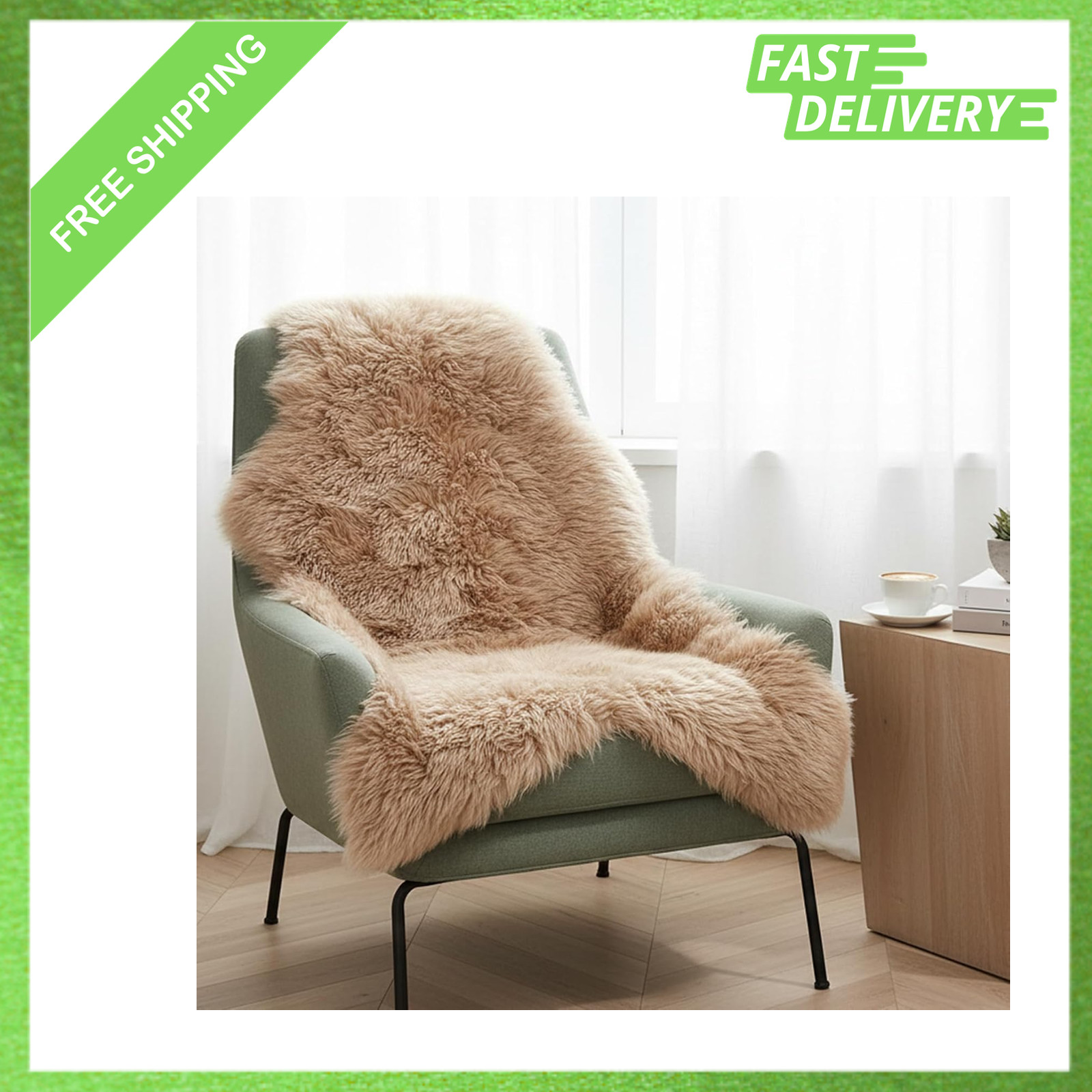 Sheepskin Rug, Wool Fur Throw, 2FT by 3FT, Fluffy Lambskin Cushion, Bedroom