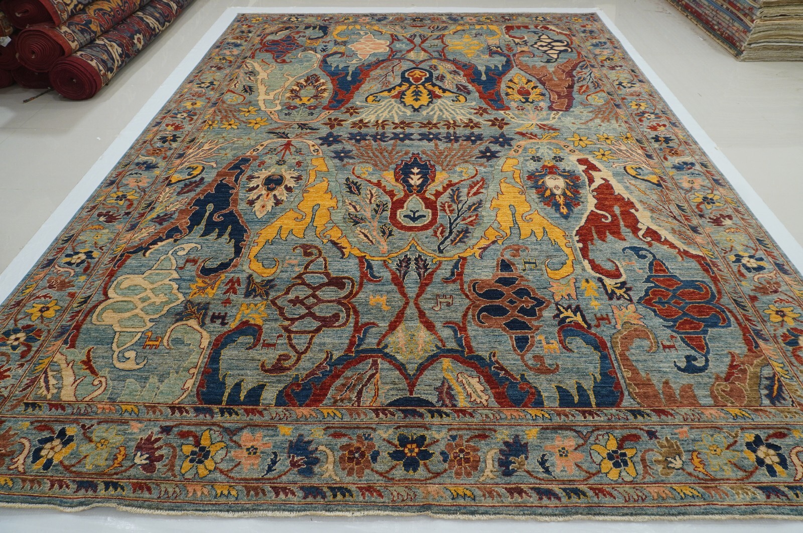 10 x 14 ft Blue Bidjar Afghan Hand Knotted Wool Transitional Oriental Rug