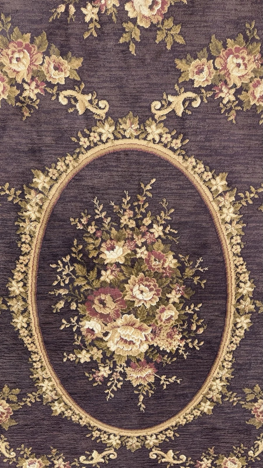 Aubusson Vintage French Empire Style Rug 8 x 11 ft Chocolate Brown & Cream