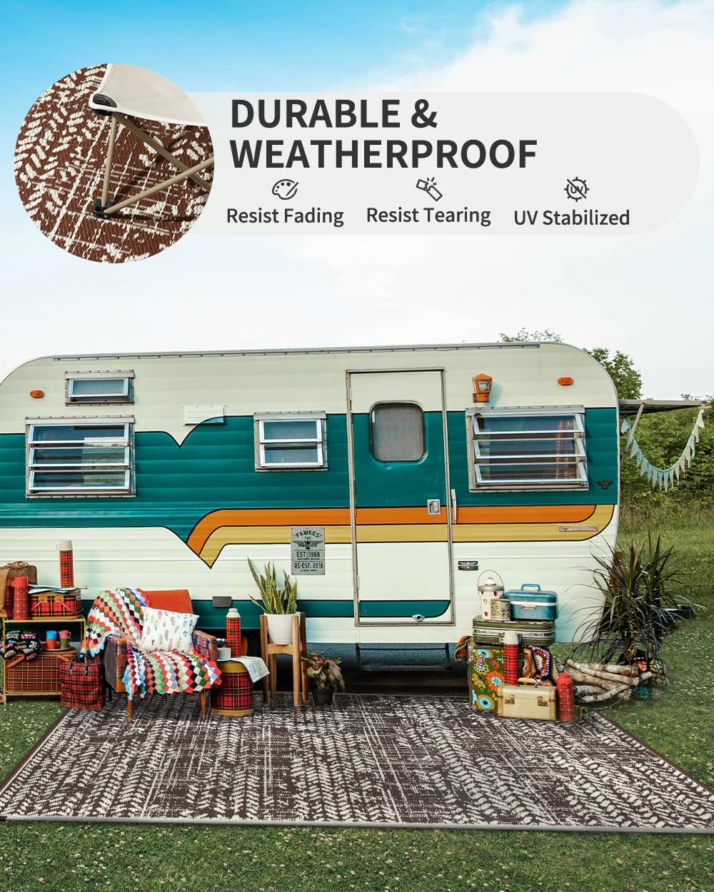 MontVoo Outdoor Rug Waterproof-Patio Rug Mat 6×9 Outdoor RV Camping Picnic Be…