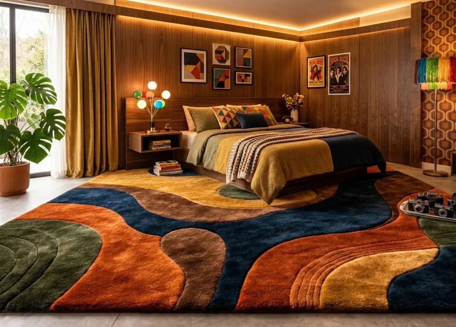 Mid Century Modern Hand-Tufted Retro Earth Tone Decor Rug Large Abstract Rug