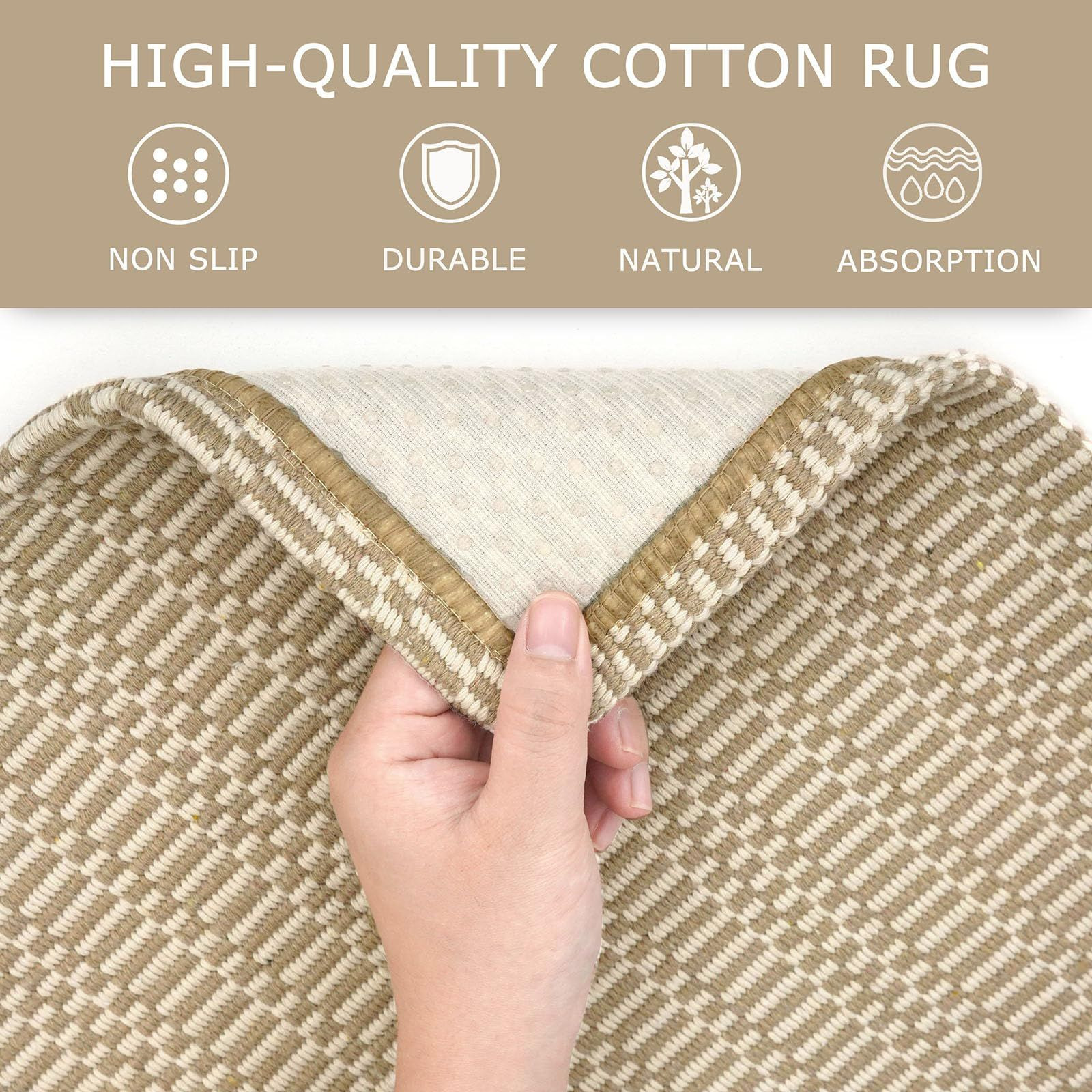KOZYFLY Washable Area Rug, 2×3 Ft, 2′ x 3′ (Rectangular), Sand/Ivory