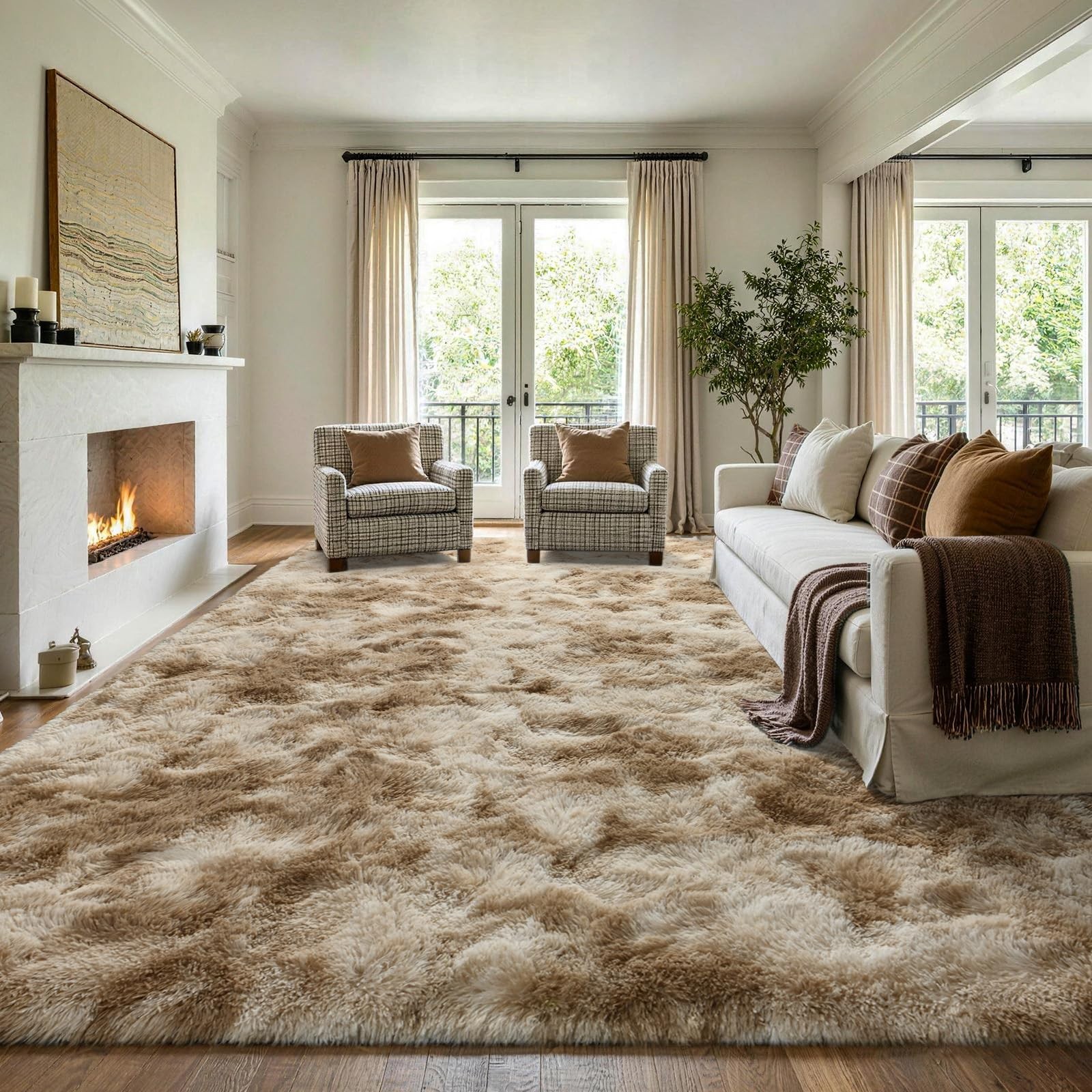 Noahas Tie-Dyed Beige 8×10 Shag Rug