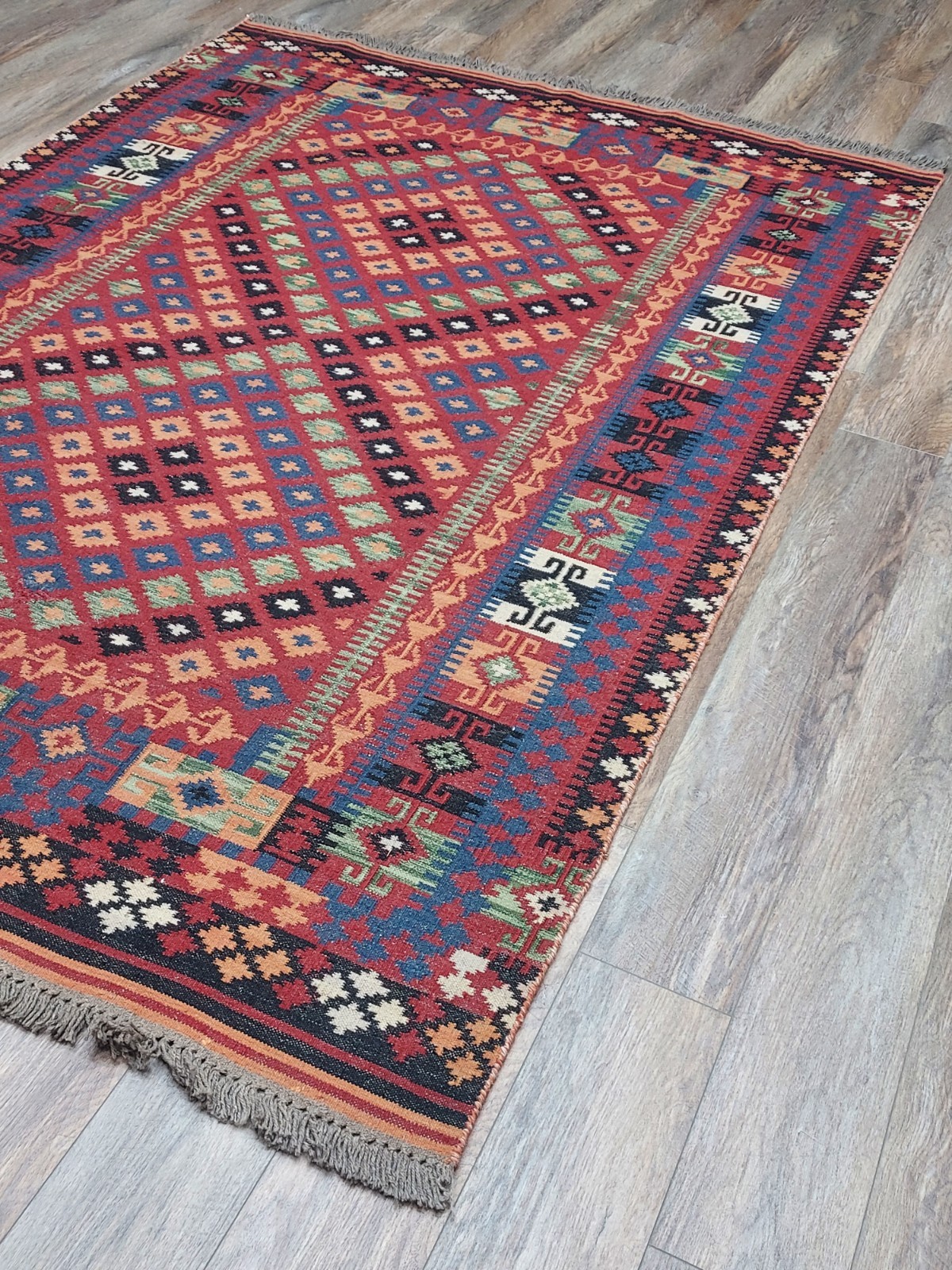 Turkish Vintage Rug,Anatolian HandMade Tribal GeometricKilim Rug, 6×8.9 ft