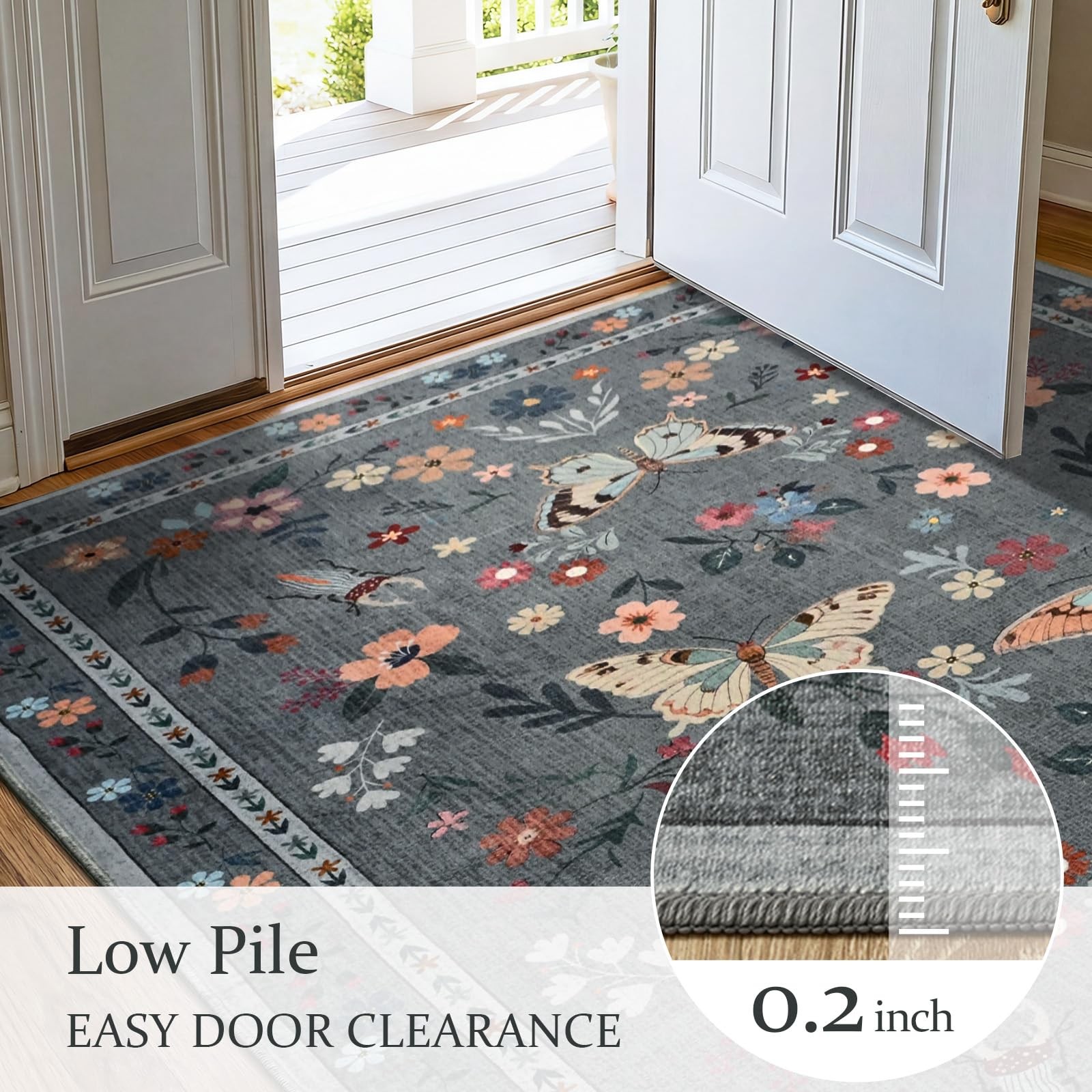 5×7 Area Rugs for Living Room Bedroom, Washable Butterfly Floral Insect Print…