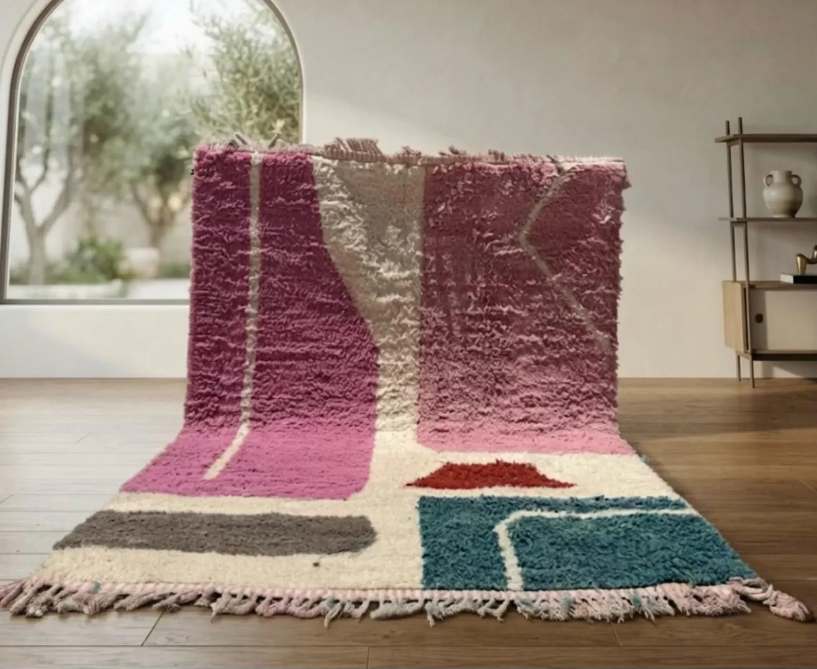Handmade Moroccan Wool Rug – Custom Geometric Berber Area Carpet Design Rug