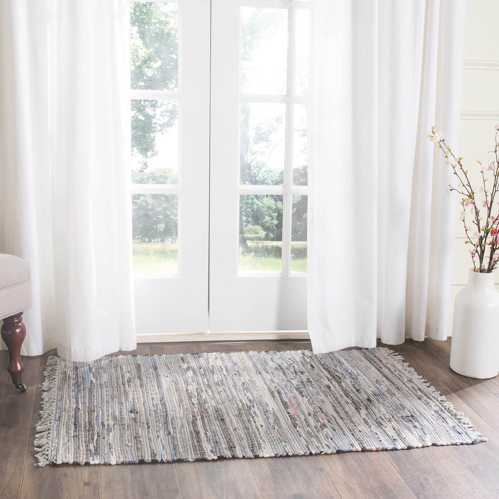 Safavieh Rag Rug Collection Accent Rug – 26 X 4 Grey Handmade Boho Stripe