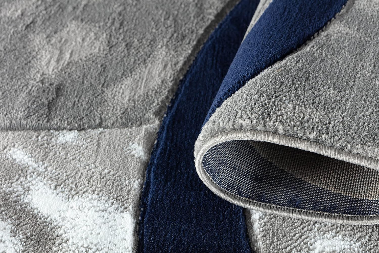 Area Rug Modern 4X6 Navy Circles Geometry Soft Hand Carved Contemporary Floor Ca
