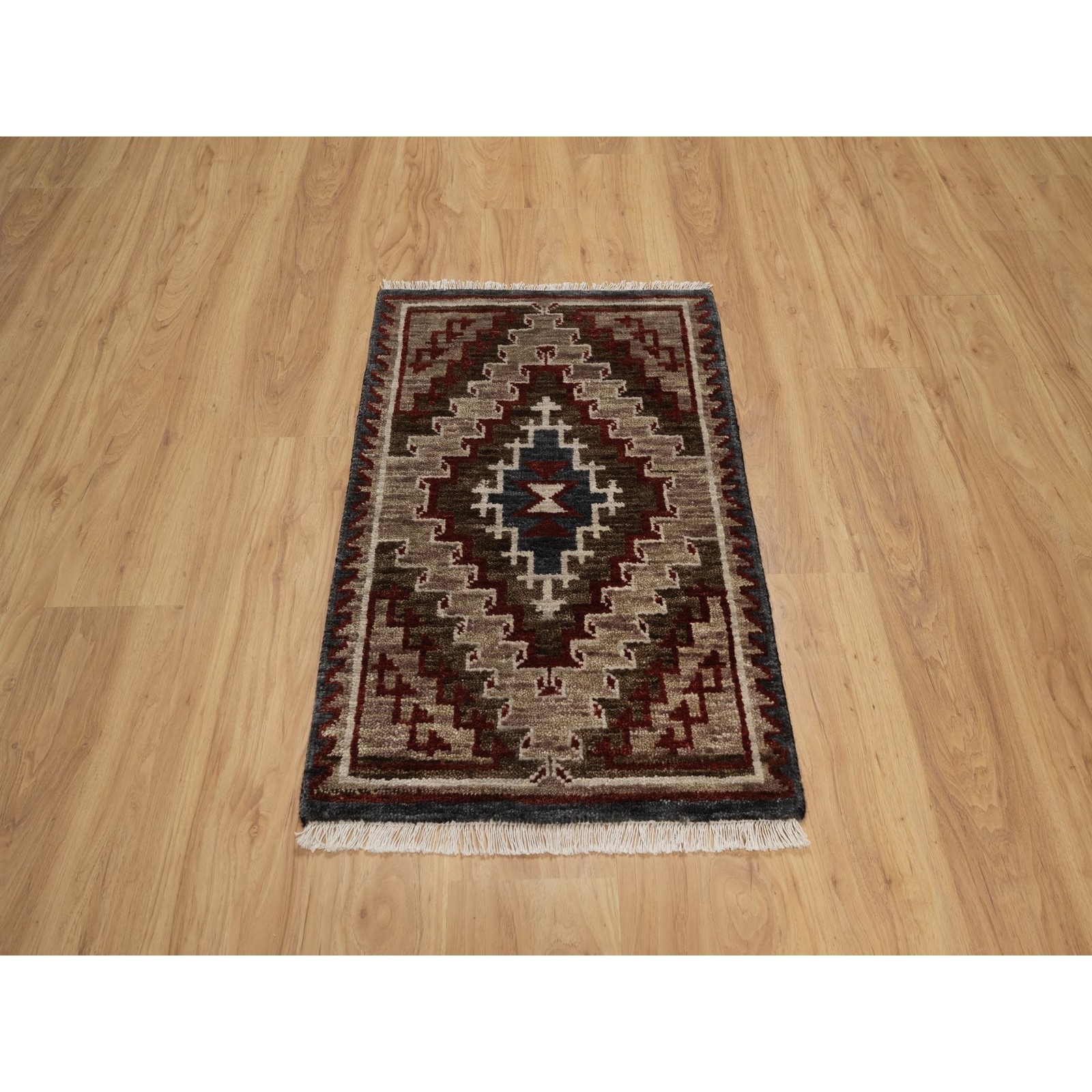 2’x3’2″ Brown Southwest American Indian Design Hand Knotted Wool Mat Rug 91863
