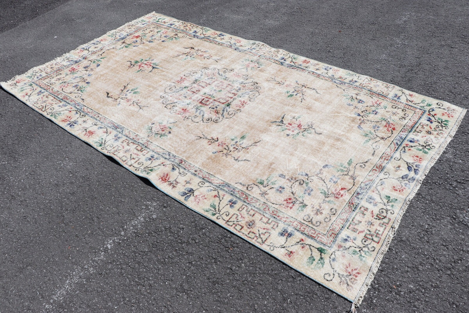 Turkish Large Rug, 5,4×9,4 ft Vintage Rug, Blue Oriental Wool Rug