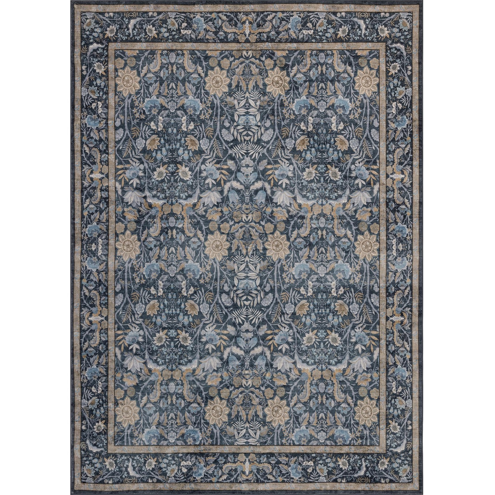 Luxcrest Blue 5×7 Area Rug Vintage Floral – Blue And Beige H080-BLUE-5070