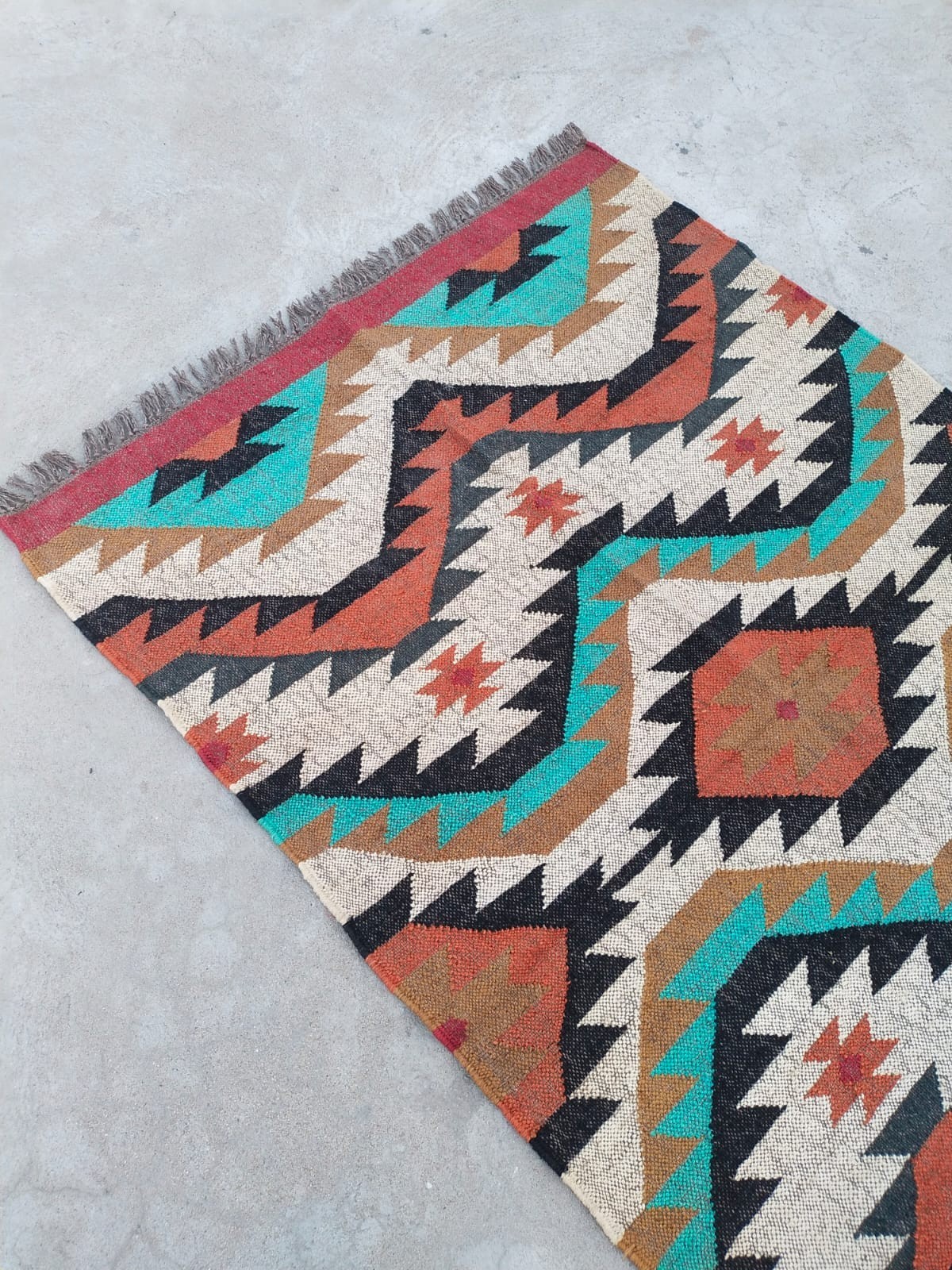 Handwoven Wool Jute Kilim Rug – Boho Area Rug, Rustic Living Room Carpet, Natura