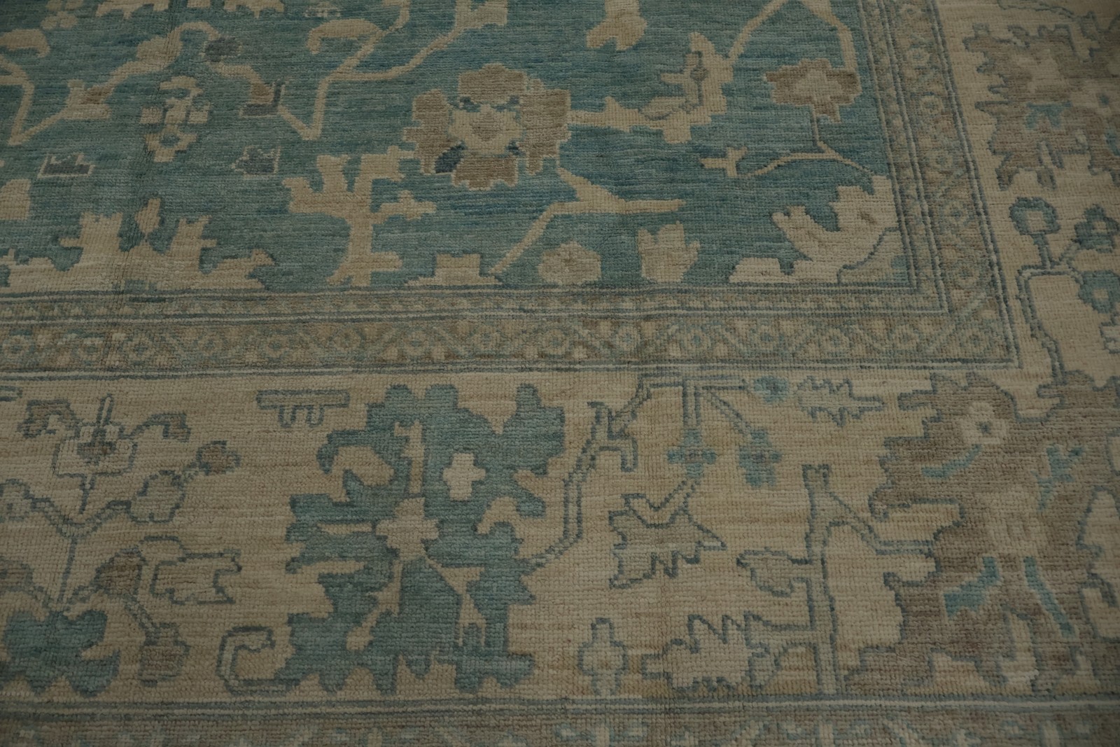 Elegant Oushak Handmade Area Rug 10×13 with Ornate Floral in Soft Blue Hues Rug