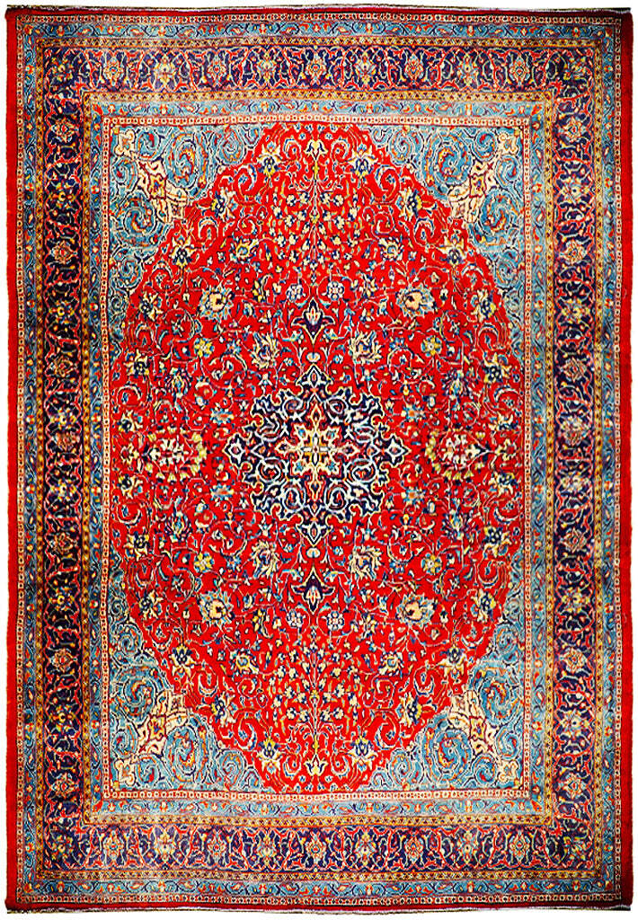 10′ x 13′ Red Orange Handmade Semi Antique Perssiaan Saroukk Rug 74667