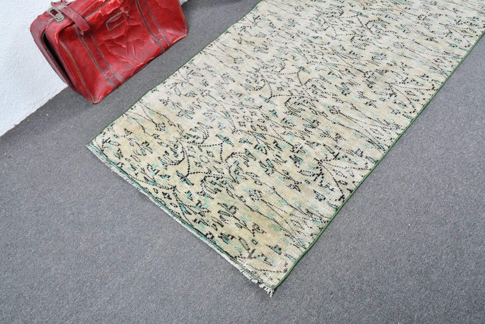 Vintage Rug, 3,4×7,2 ft Area Rug, Green Polka dot Wool Turkish Rug