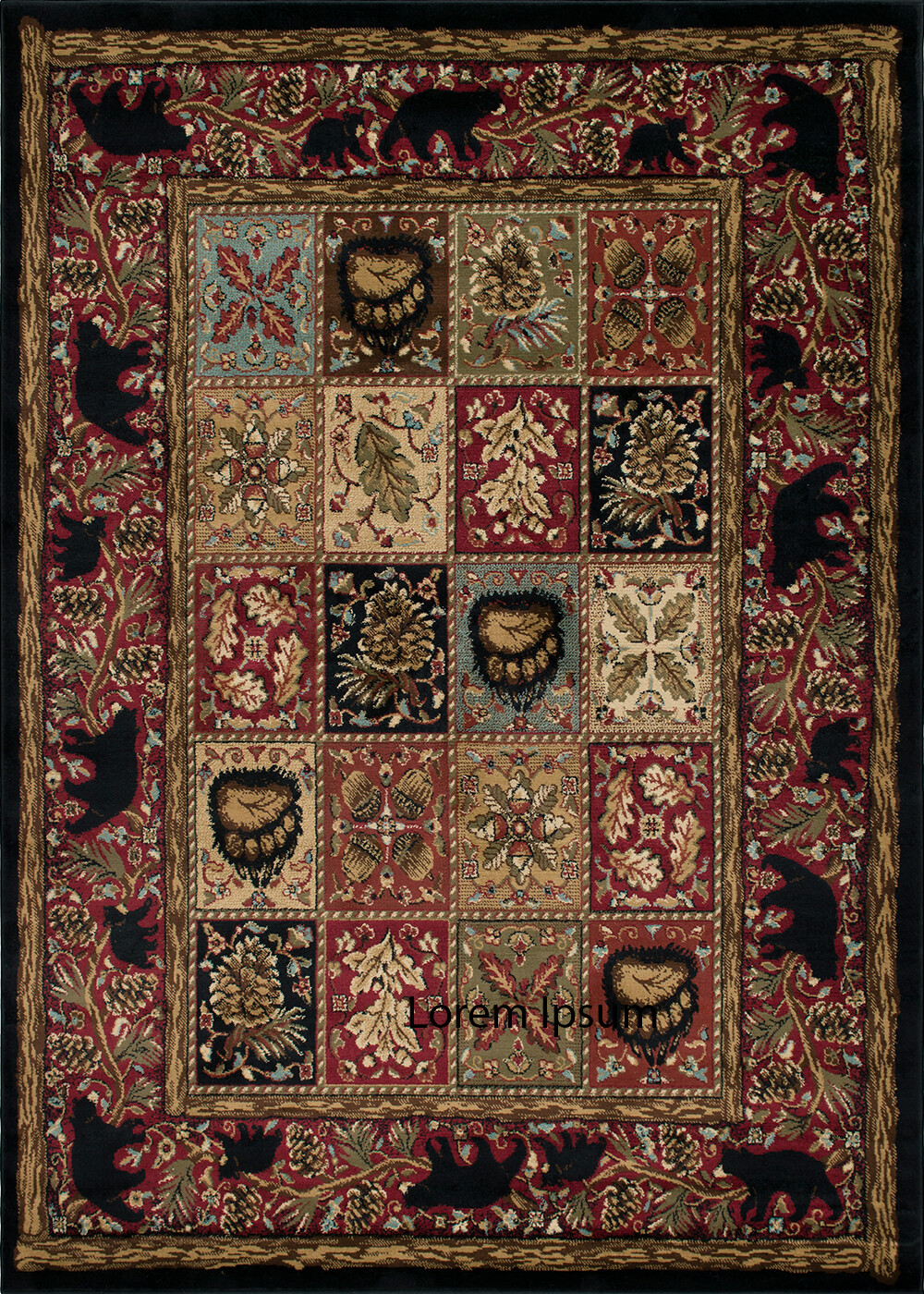 Masters Lodge Area Rug Lodge Cabin Bear Paw Forest Black Red *FREE SHIPPING*