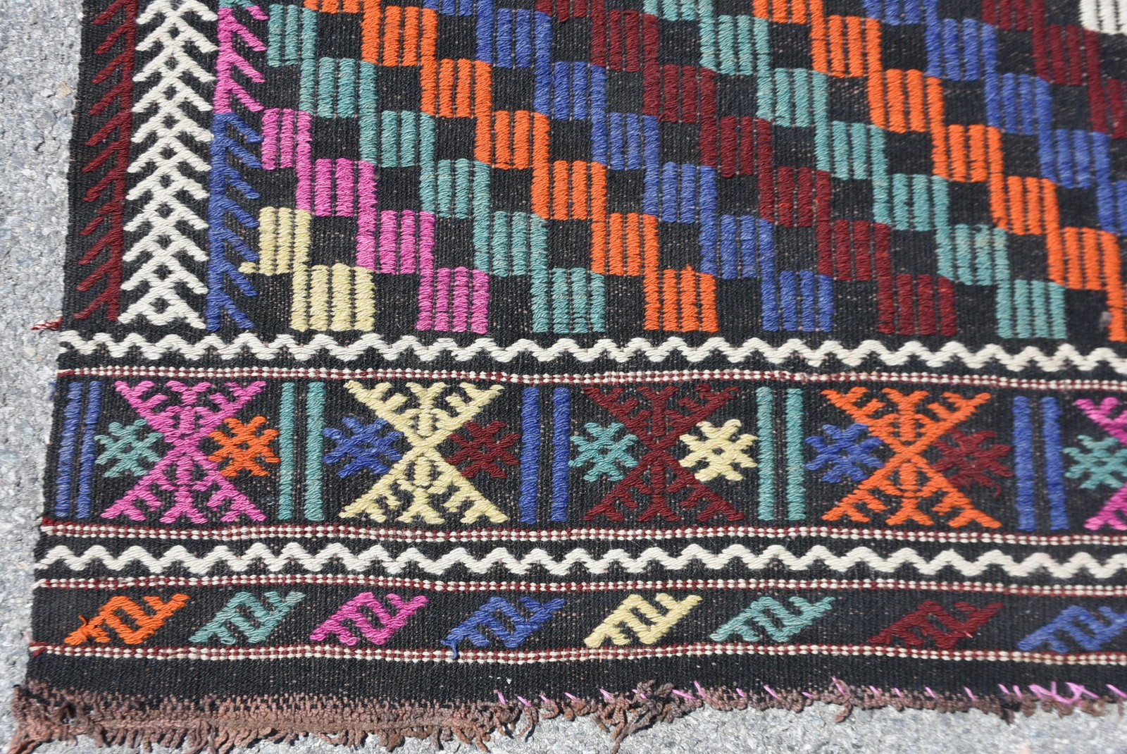Vintage Turkish Rug, Large 6×9,5 ft (183×290 cm) Rug, Blue Striped Wool Rug