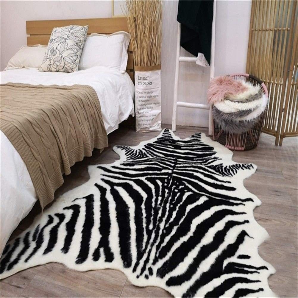 Yingda1992 Zebra Print Rug Faux Animal Cowhide Skin Area Rug Leather Carpet Mat