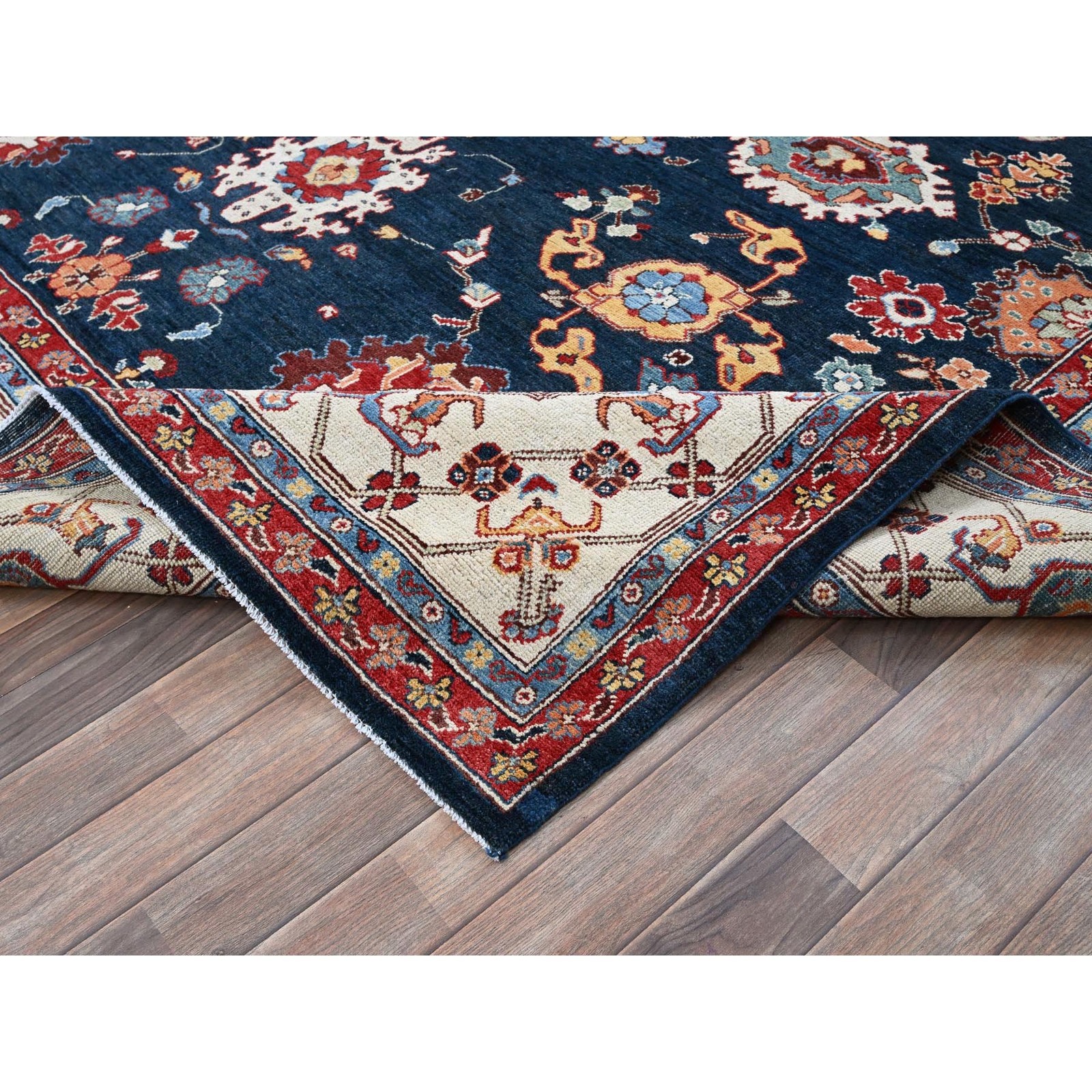 8’10″x11’9″ Navy Afghan Peshawar with Heris Design Wool Hand Knotted Rug R320